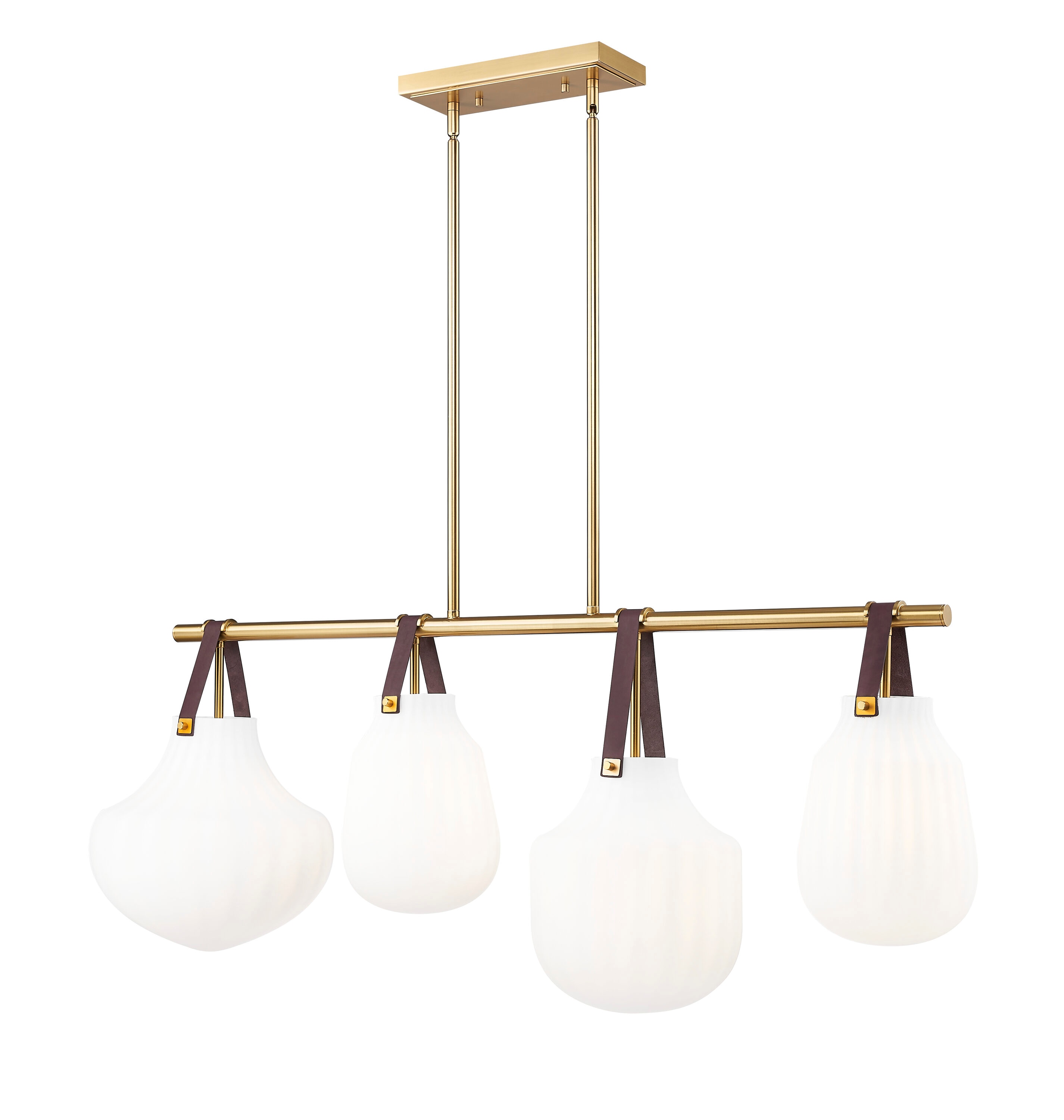 Modern Gold 4-Light Linear Chandelier with Glass Shades