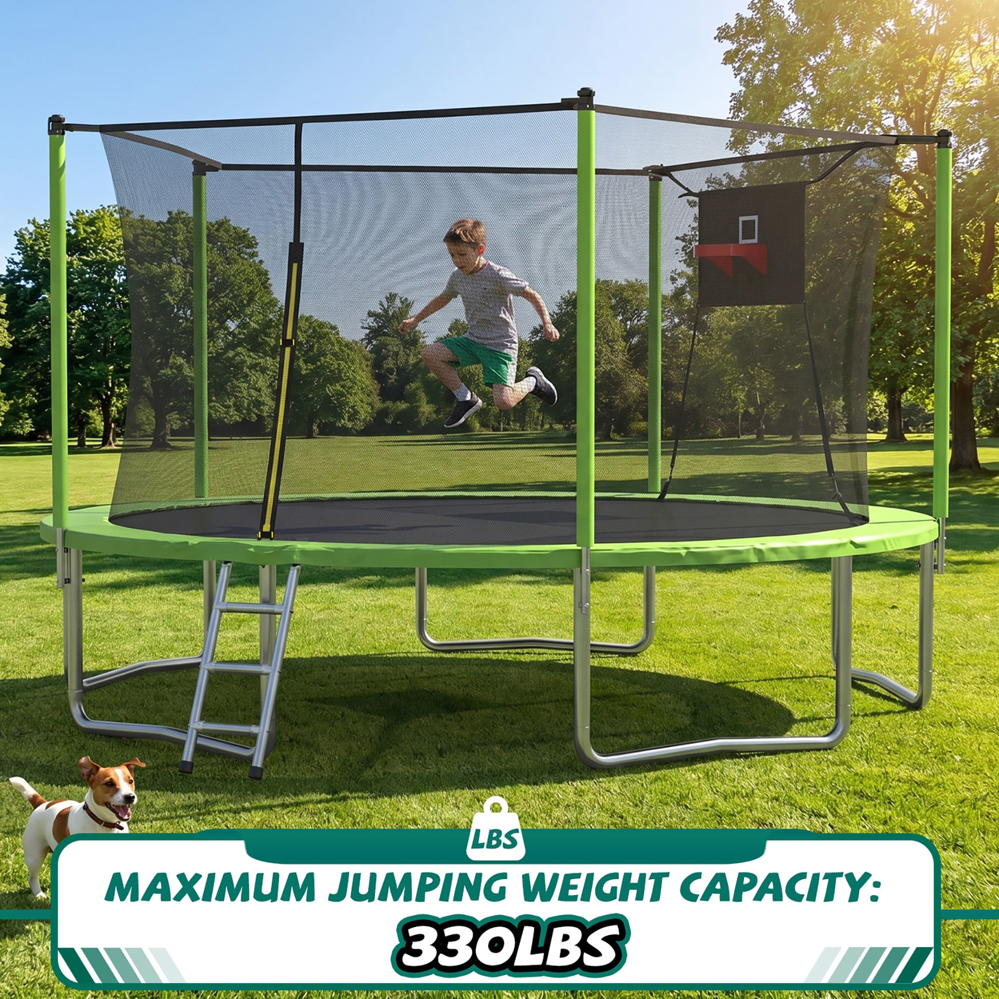 Fun Orange - 14FT Trampoline ,Sports Fitness Trampolines with Enclosure Net, Recreational Trampol...