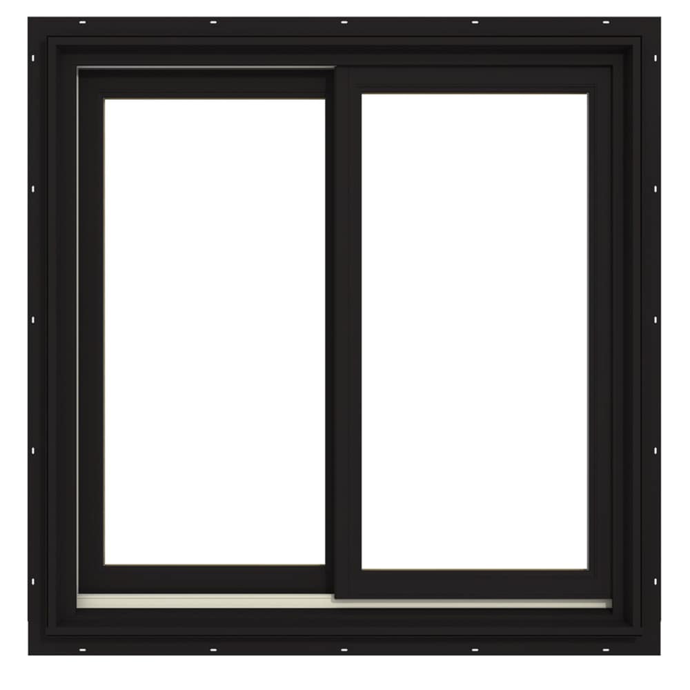 JELD-WEN LOWOLJW140500114 W-5500 Black Exterior Natural Unfinished Pine Interior Left/Right Handed Aluminum-clad Sliding Window Annealed Glass (Full Screen Included)