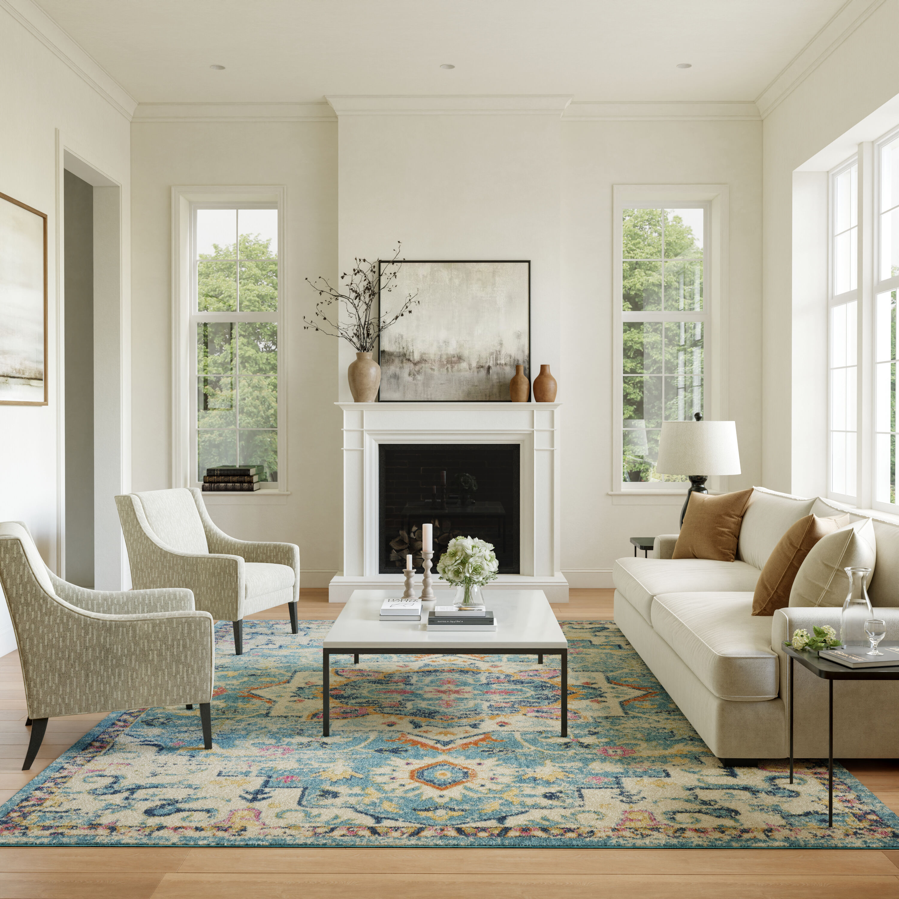 Nourison 99446748027 Passion 8 x 10 (ft) Loomed Polypropylene Ivory/light blue Rectangular Indoor Abstract Area rug