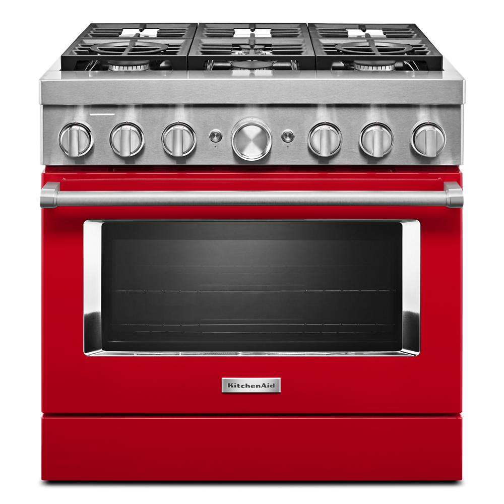 KitchenAid KFDC506JPA 36-in Deep recessed 6 burners Convection Oven Freestanding Dual Fuel Range ( Passion Red )