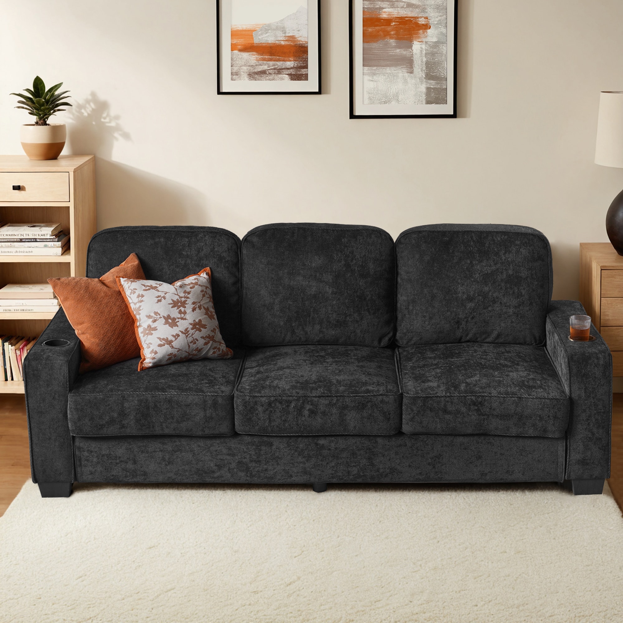 Pouuin SNNA400 84.6-in Modern Black Sofa