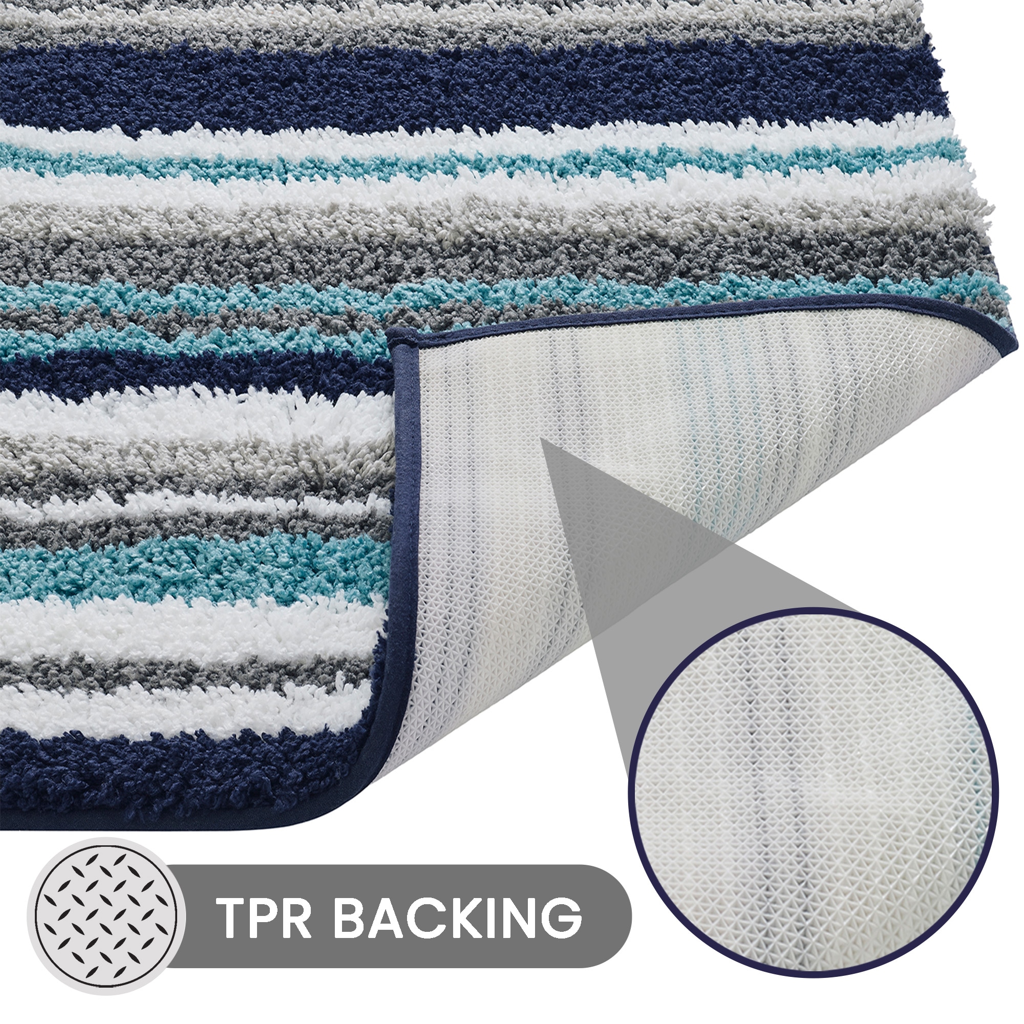 Luxurious 24" x 36" Blue & Gray Polyester Tufted Bath Rug