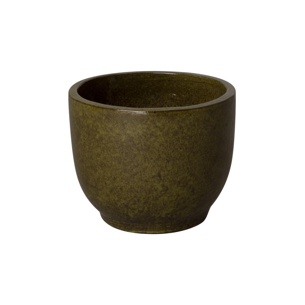  05580TG-1 Round 15.0-in W Medium Green Ceramic Planter with Drainage Holes