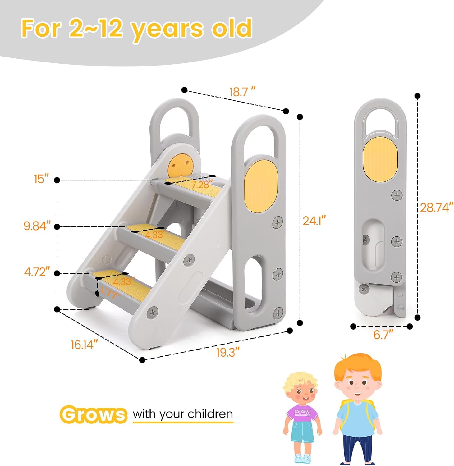 Garvee Toddler 3 Step Stool Non-Slip with Safety Handles for Bathroom ...