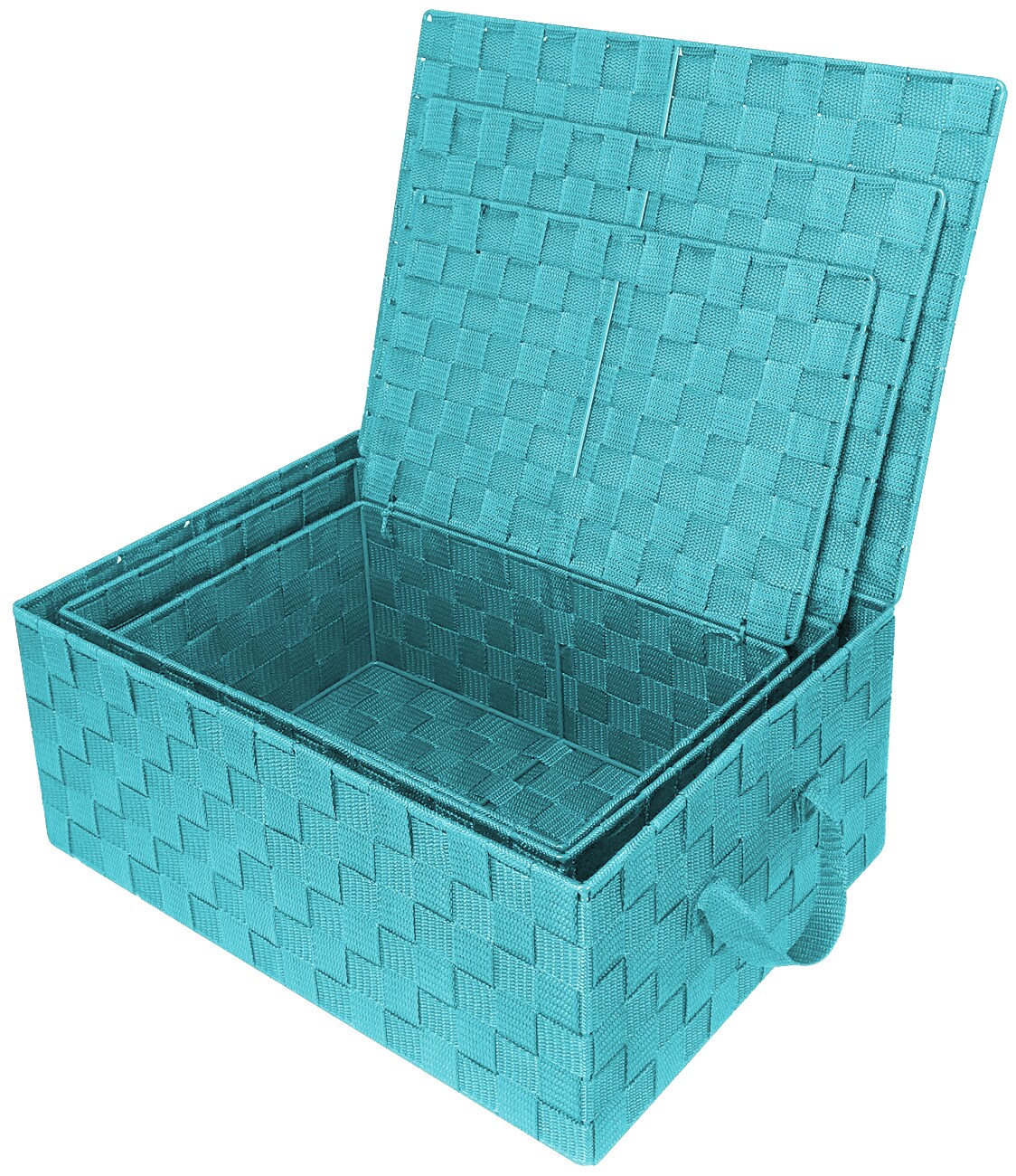 Aqua Woven Polypropylene Stackable Storage Basket Set with Lids