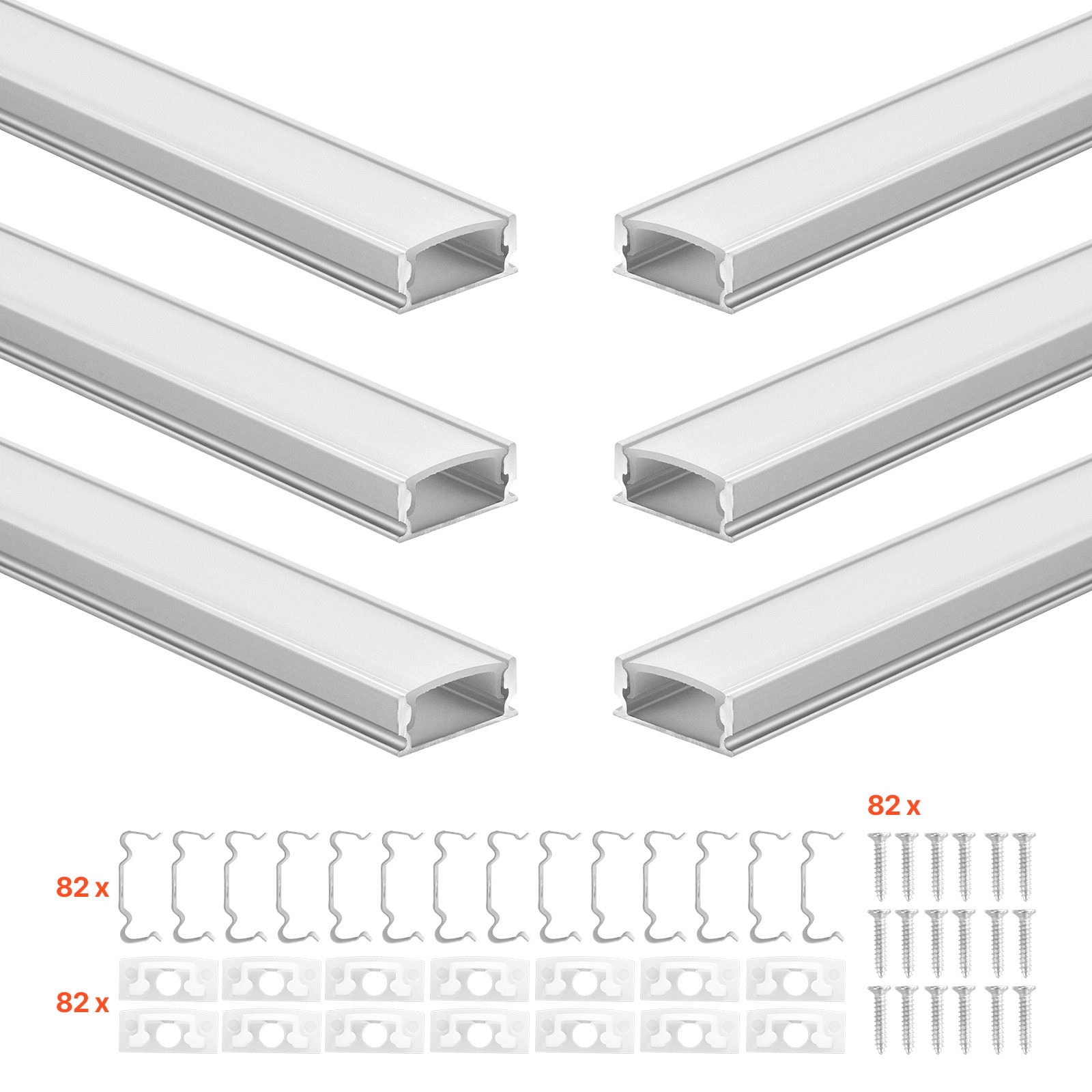 VEVOR 20-Pack 6.6 ft/2M U Shape LED Aluminum Channel with Milky Cover End Caps and Mounting Clips Aluminum Profile for LED Strip Light Installations Easy Installation for Under Cabinet Counter