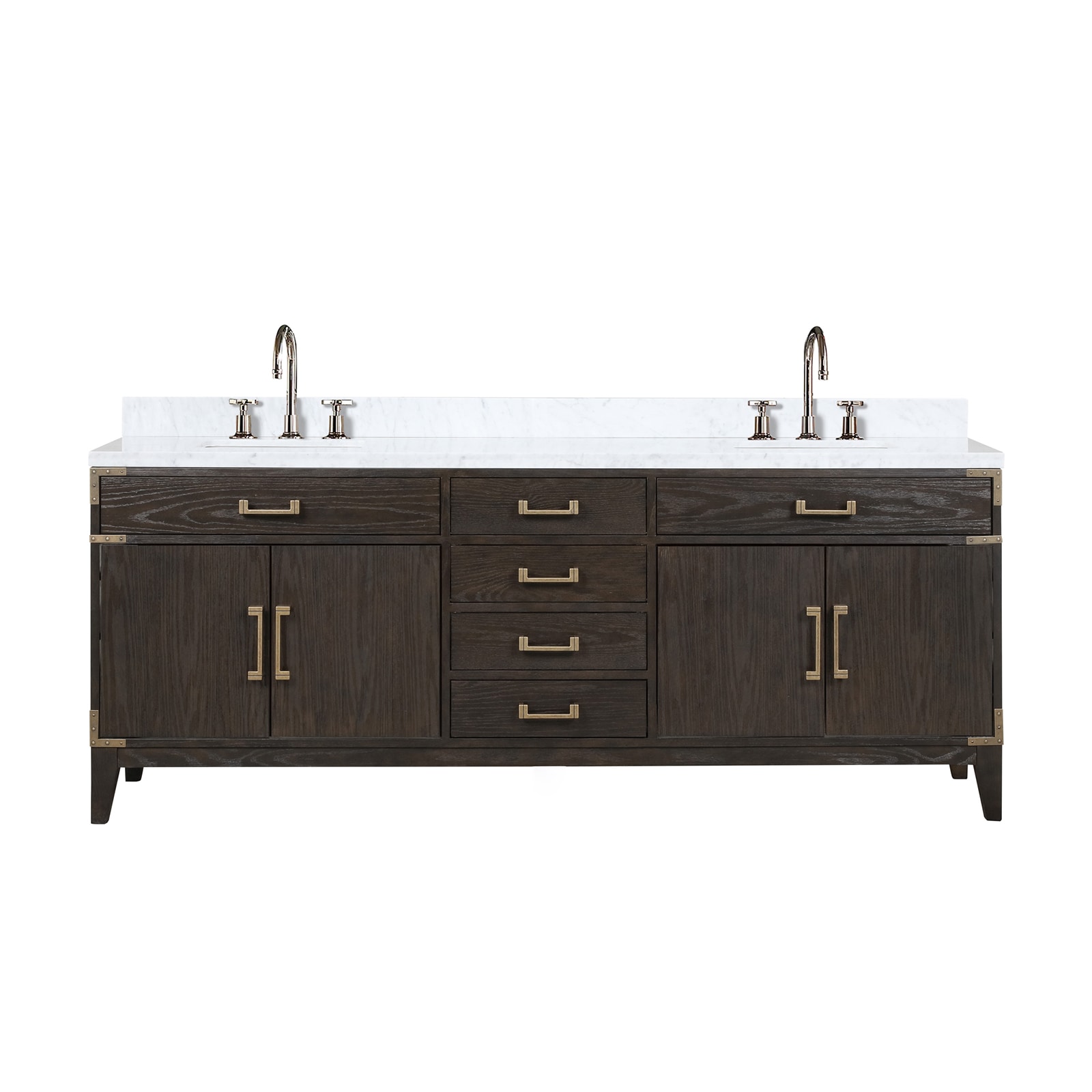 Lexora LVW84DK101 Wilton 84-in Brown Oak Undermount Double sink Bathroom Vanity with White Carrara Marble Marble Top (Faucet Included)