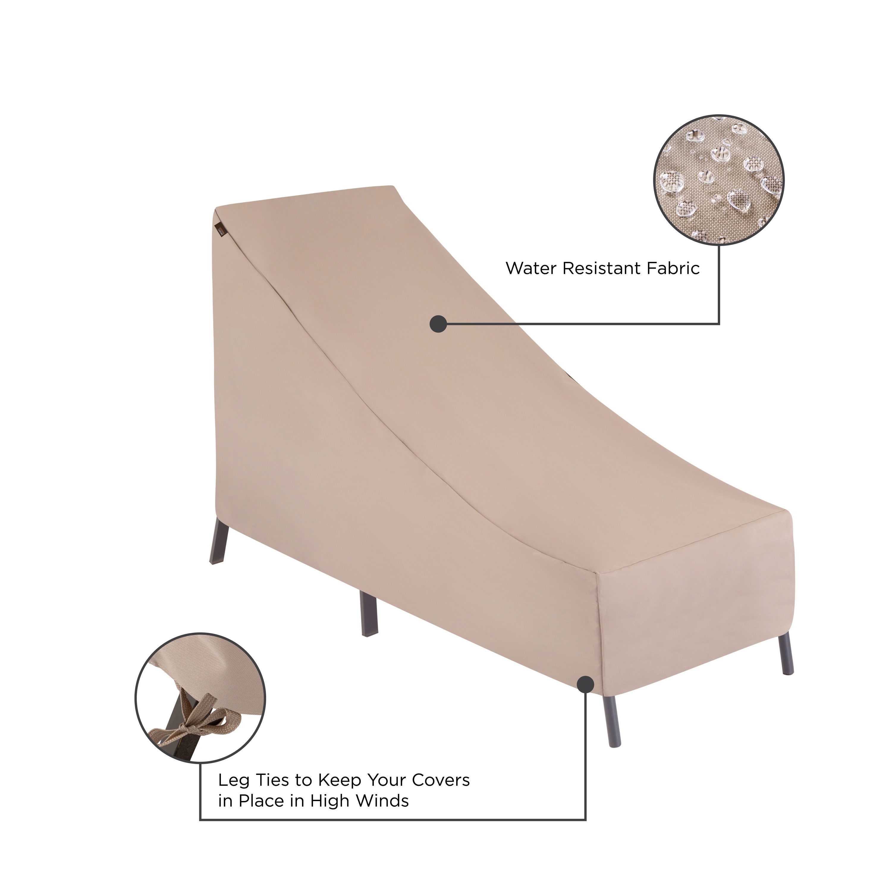 Beige Weather-Resistant Patio Chaise Lounge Cover with Elastic Hem