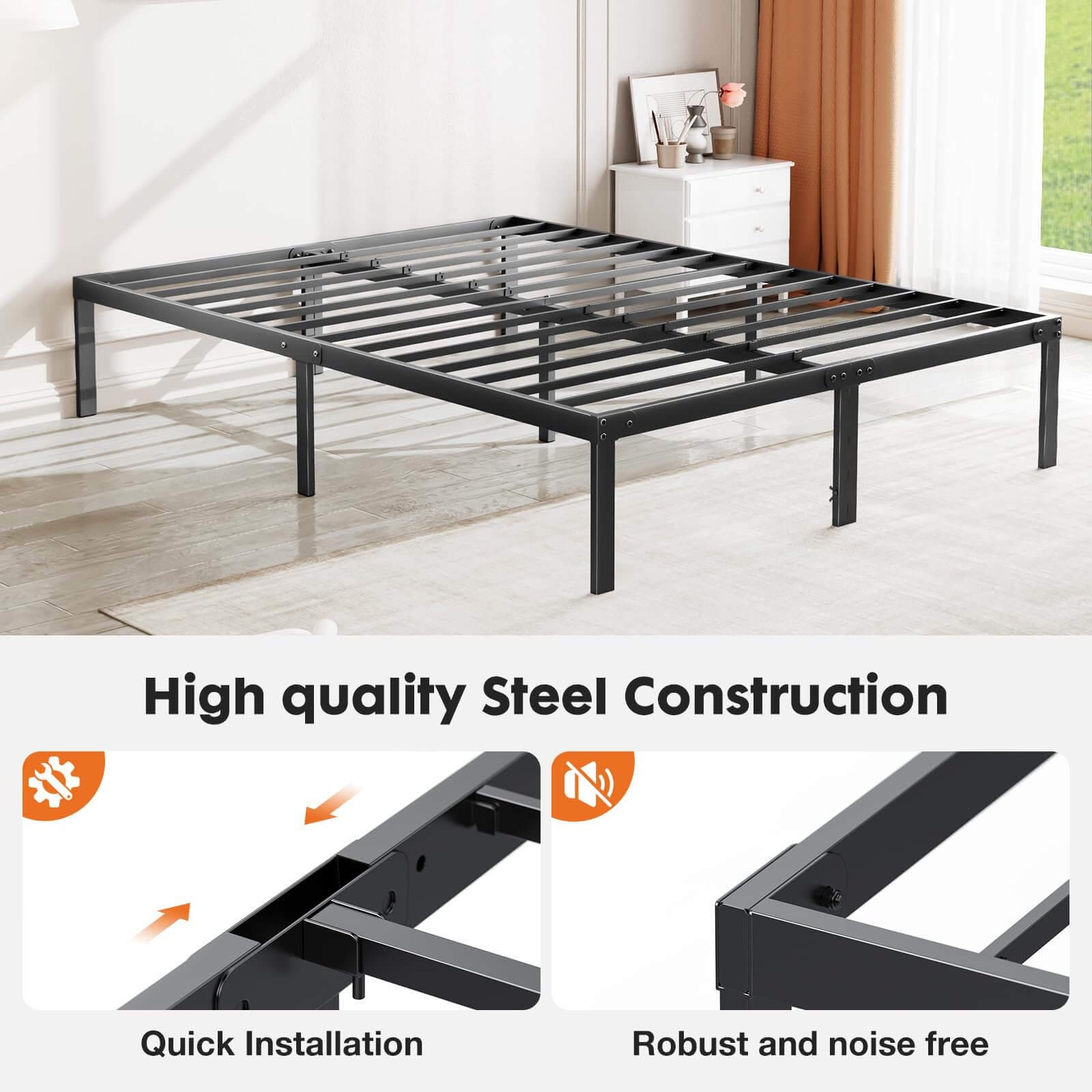 Queen Black Metal Platform Bed Frame with Slats