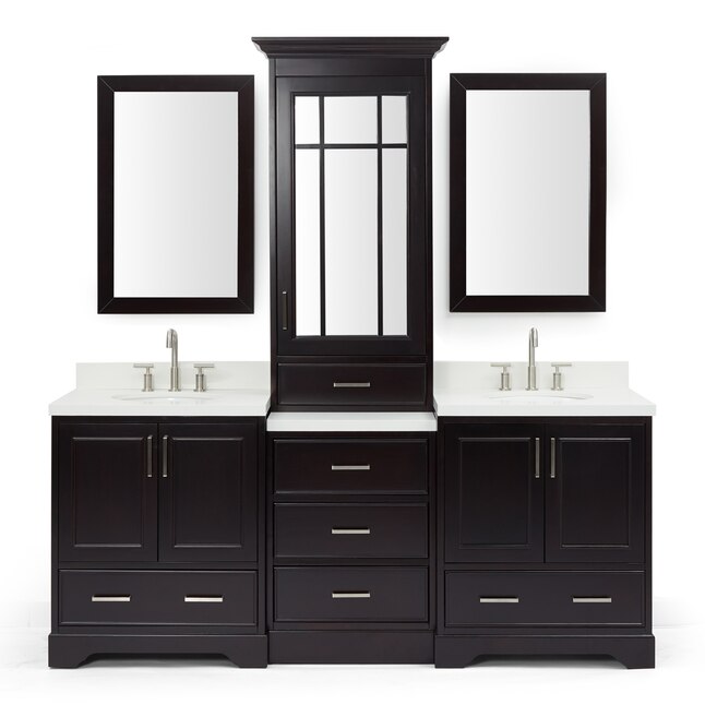 Double Sink Bathroom Vanity, 72 Inch Double Vanity With Center Tower Cabinet