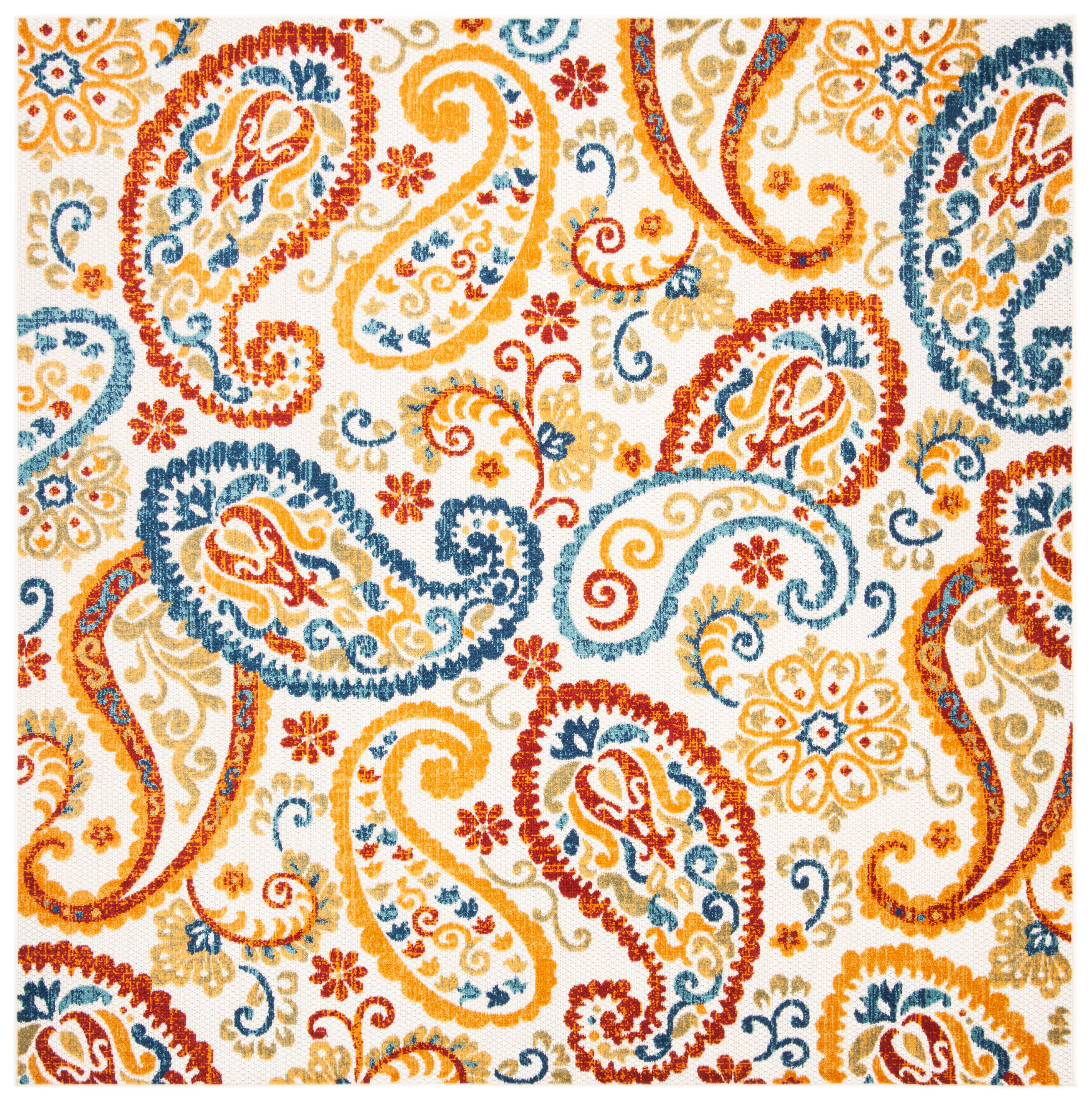 Cabana Cream and Navy Floral Square Area Rug