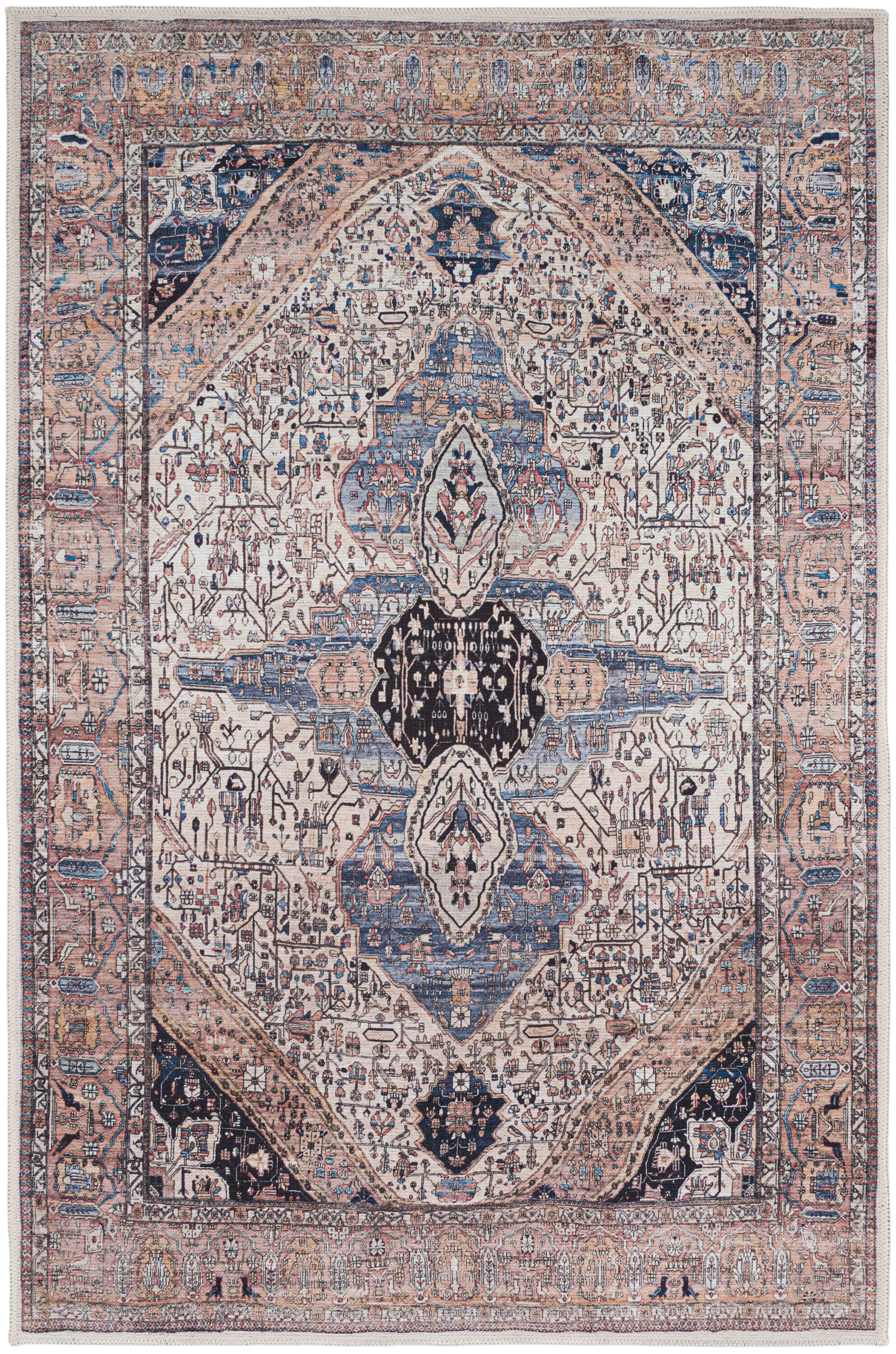 Ivory Blue Vintage Boho 4' x 6' Flat Woven Synthetic Area Rug