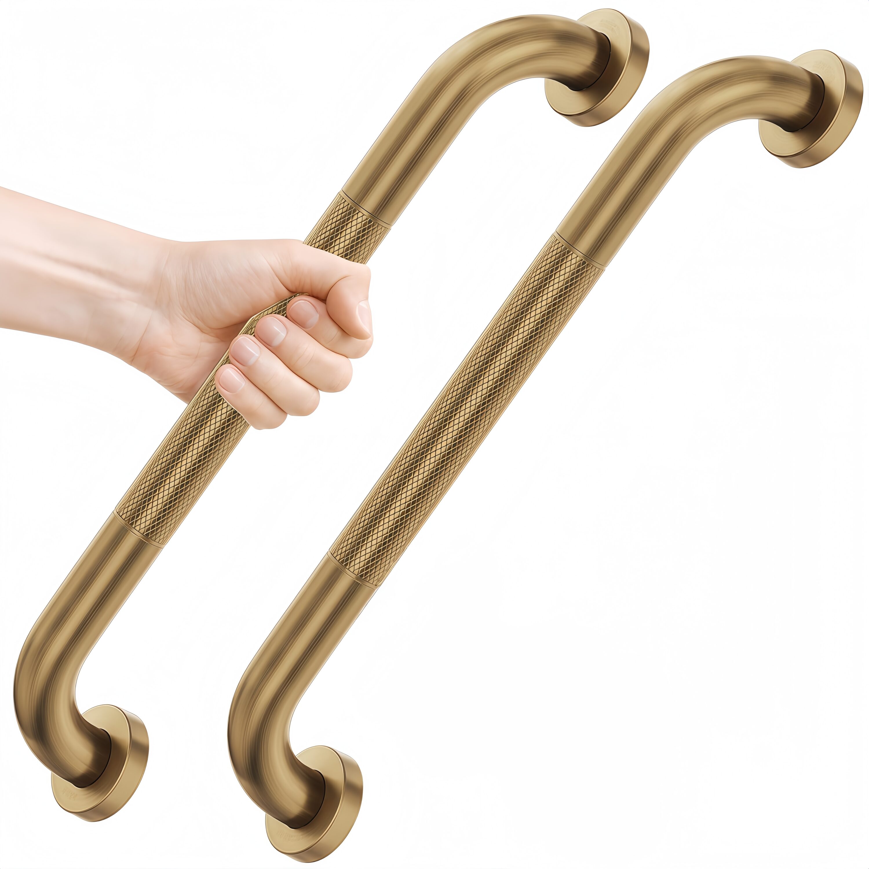 Numhew 15.75in L 2-Pack Knurled Grip Champagne Bronze Shower Grab Bar