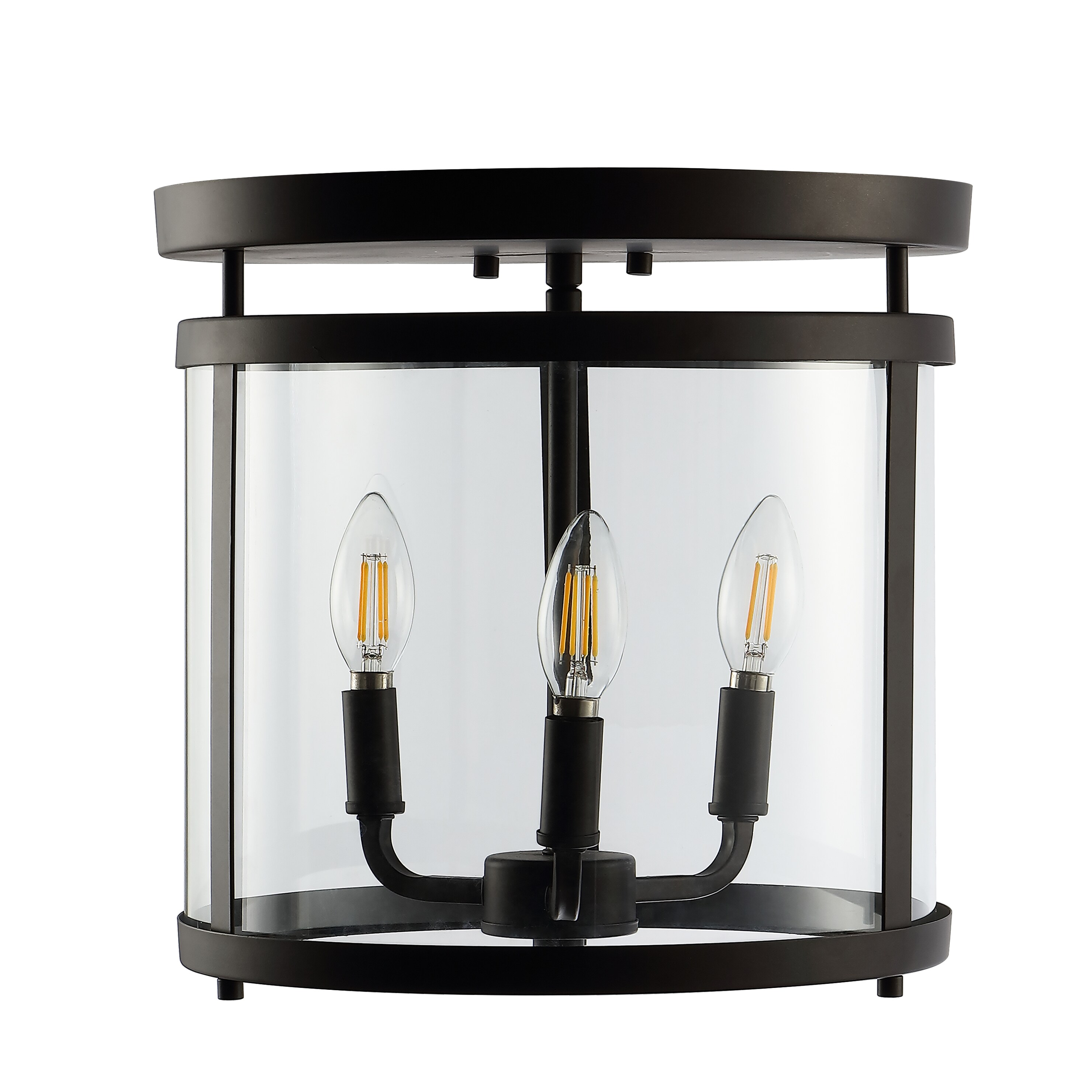 Ciel Simple Farmhouse 12.5" 3-Light Black Iron Glass Flush Mount