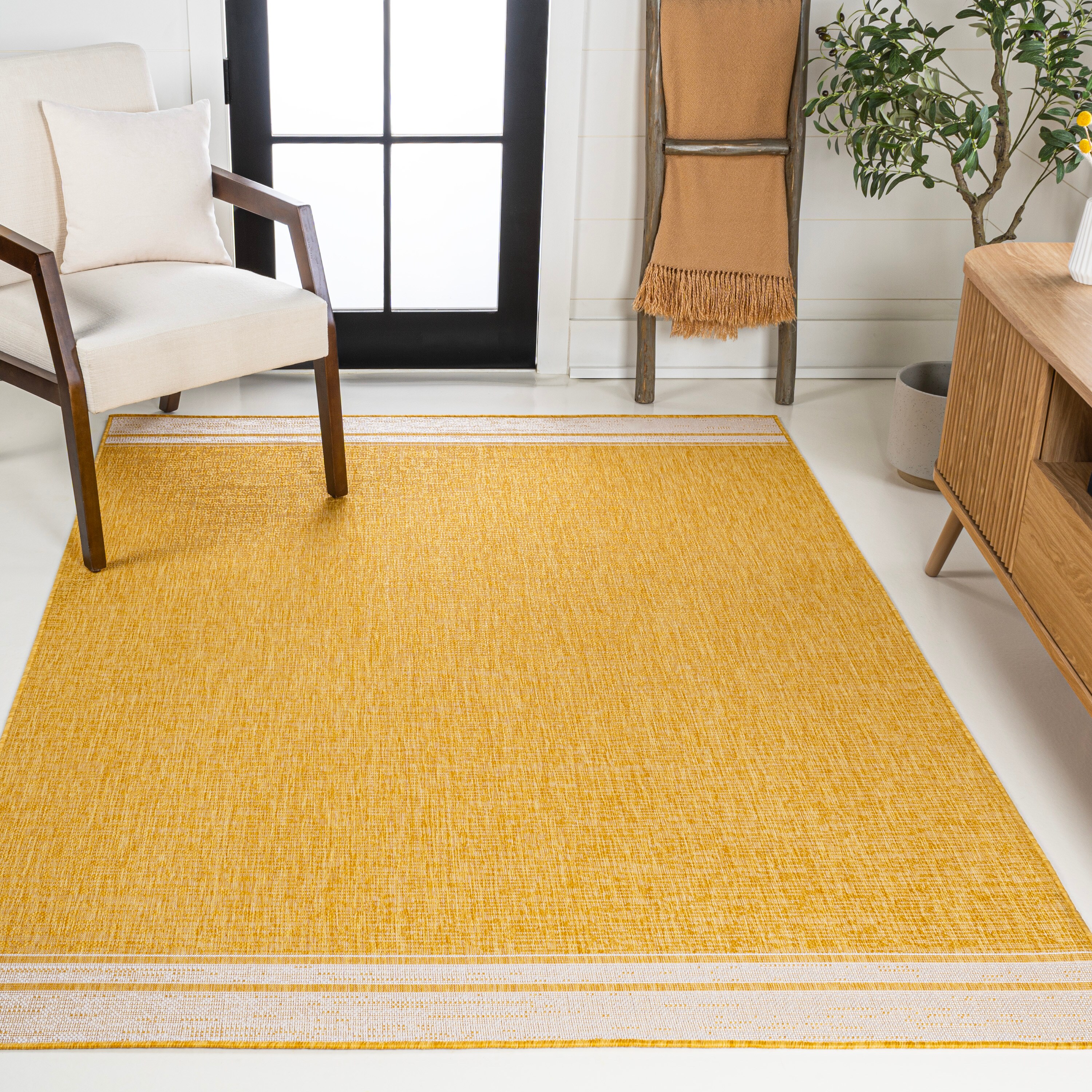 JONATHAN  Y TSN213C-3 TUSCAN SUN Alda Mingled Solid 3 x 5 (ft) Loomed Polypropylene Yellow/Cream Rectangular Indoor/Outdoor Border Farmhouse/Cottage Area rug
