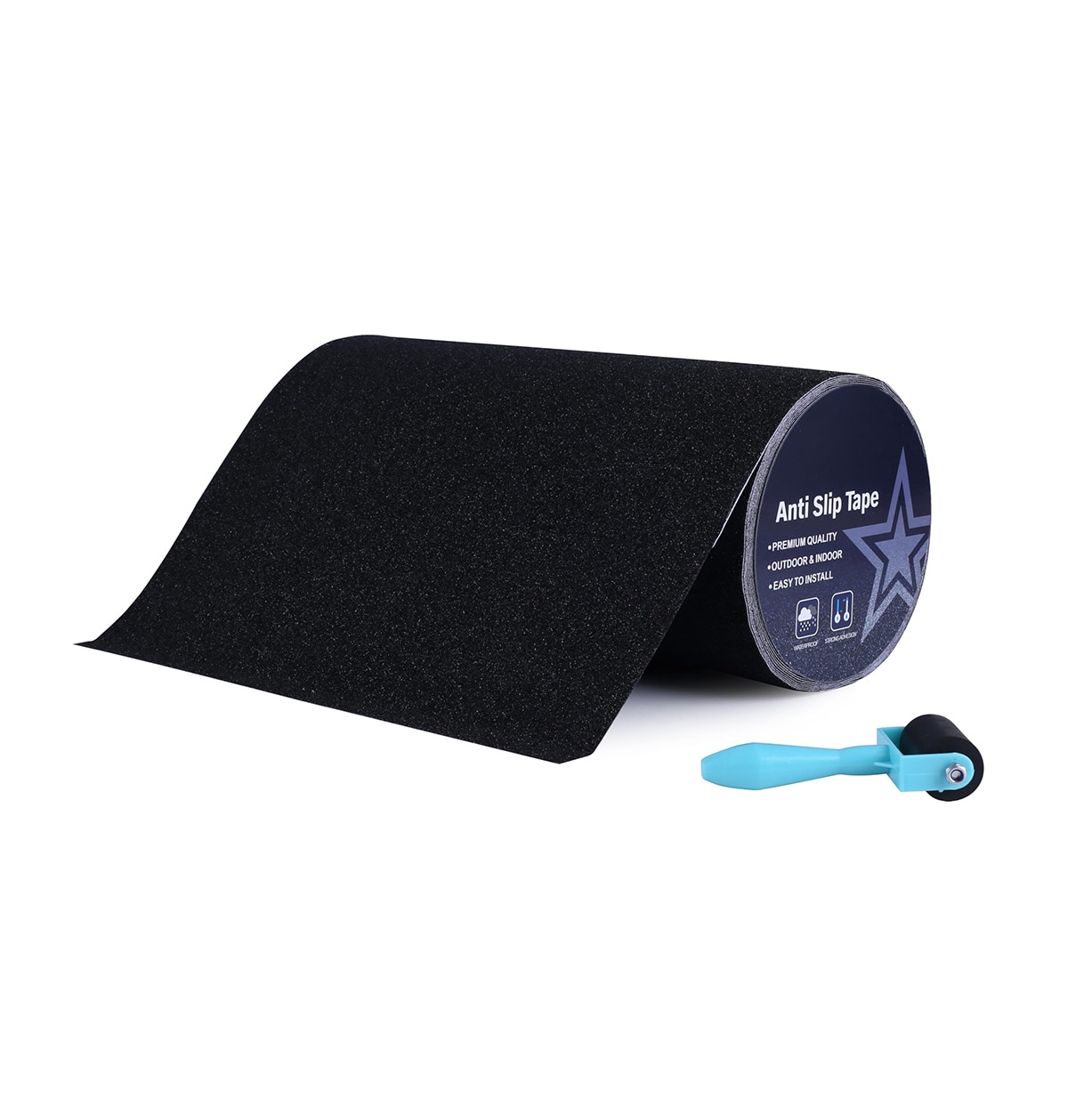 Etokfoks  Black 12 in x 35 ft Aluminum Oxide Non Slip Stair Tread Cover Set of 1 with Roller Indoor Outdoor
