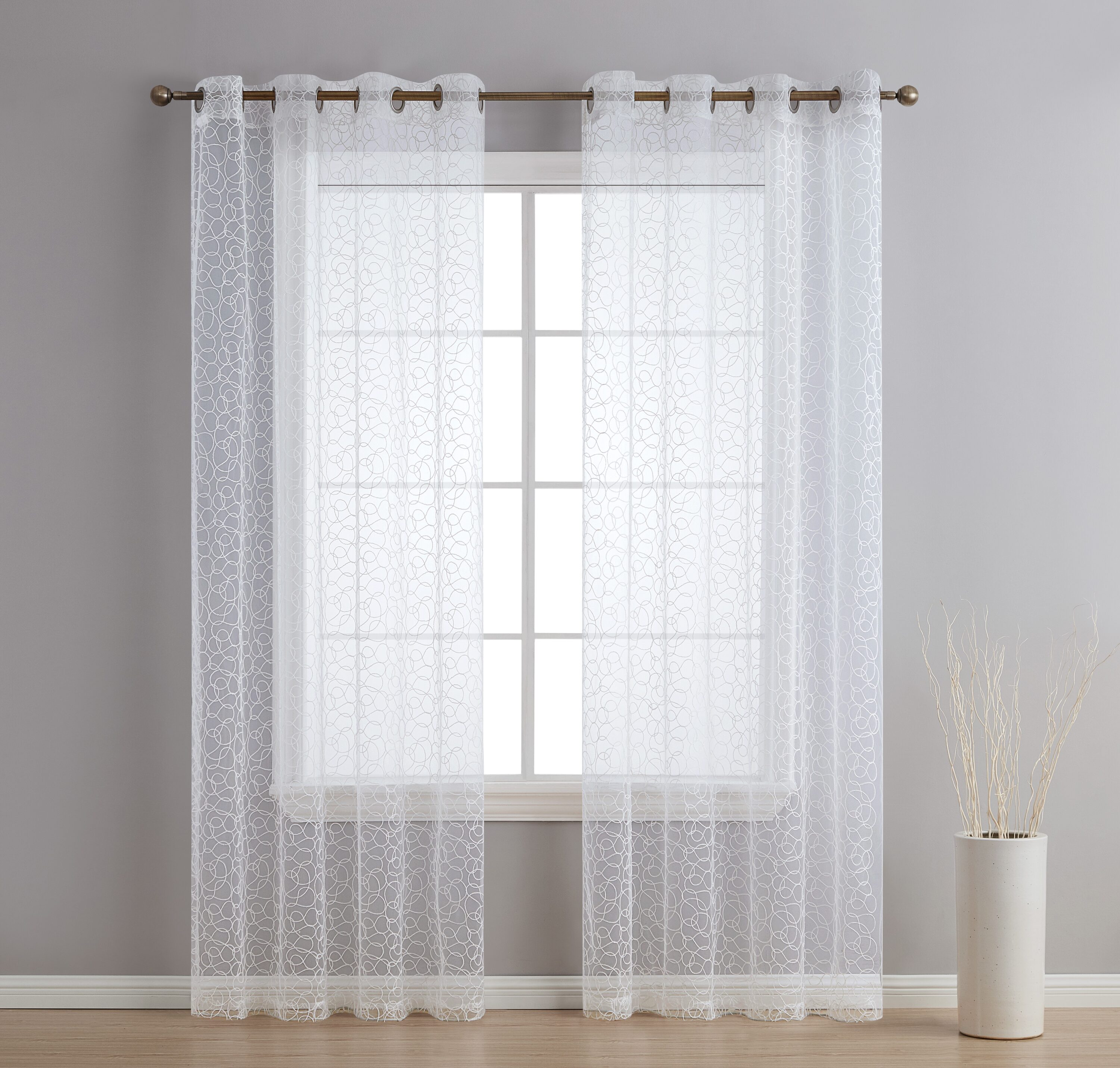 Totally Home Decor 84-in Off White Abstract Semi-sheer Grommet Curtain ...