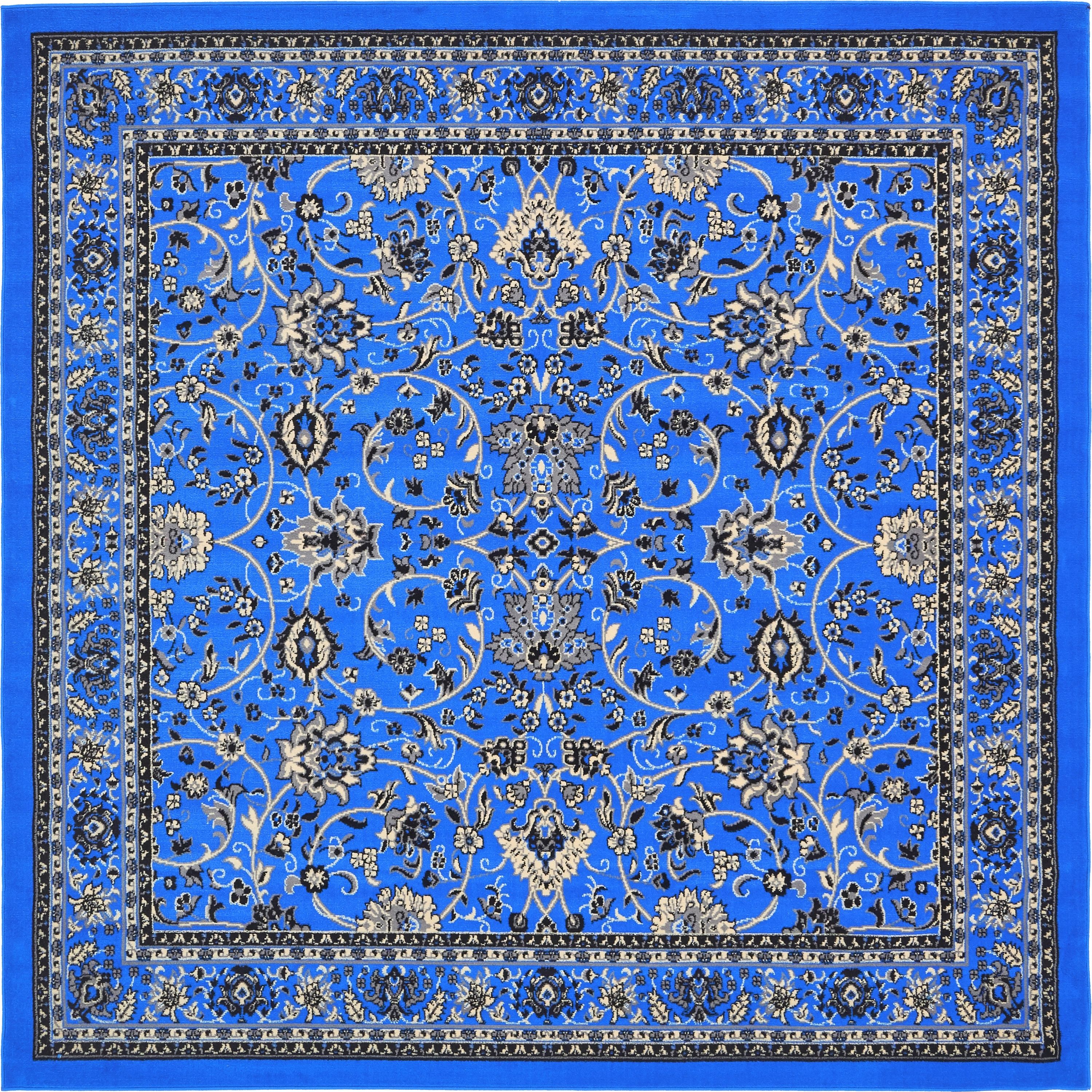 Unique Loom 3134513 Washington Sialk Hill 8 x 8 (ft) Loomed Polypropylene Blue/Ivory Square Indoor Floral/Botanical Area rug