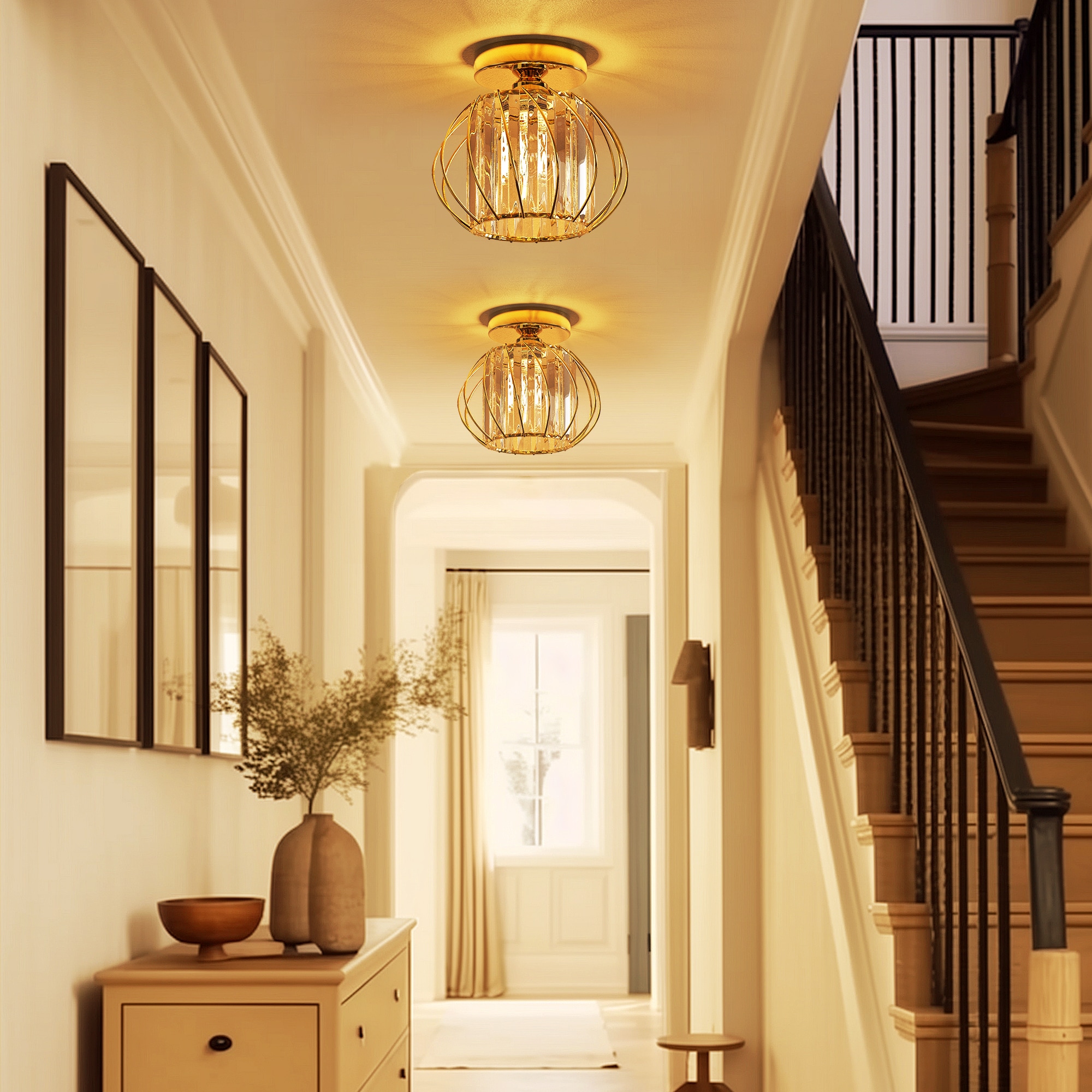 YANSUN L-CL012G-2 2 -Light 7.1-in Multiple finishes Gold Semi Flush Mount Light