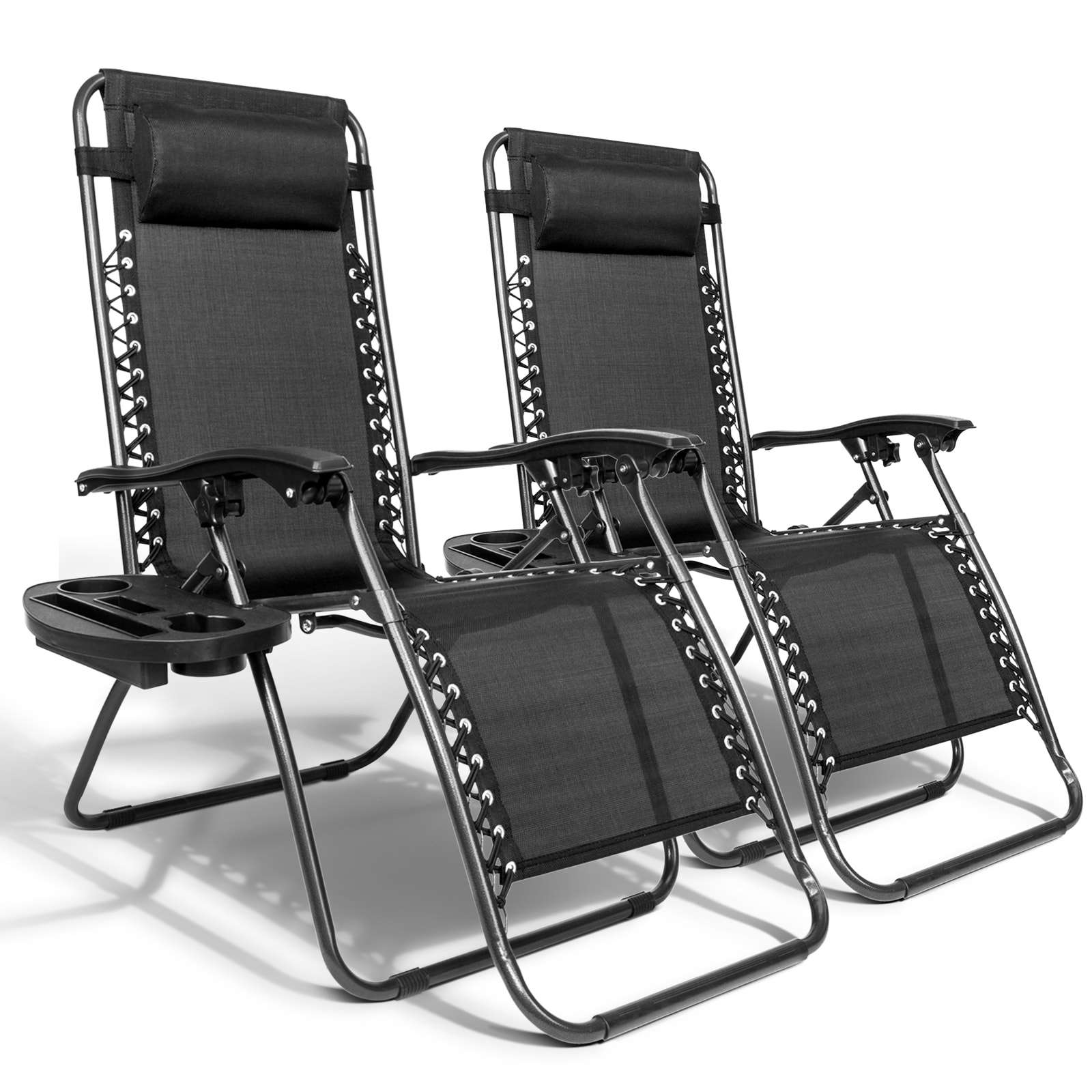 Winado LO1G56000362 Patio Chairs Set of 2 Stackable Metal Metal Frame Stationary Zero Gravity Chair with Black Strap Seat