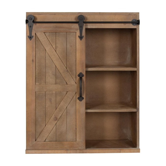 Kate And Laurel Rustic Brown 22 In L X 8 D Wood Wall Cabinet 5 Shelves The Mounted Shelving Department At Com - Sliding Door Cabinet Wall Mount