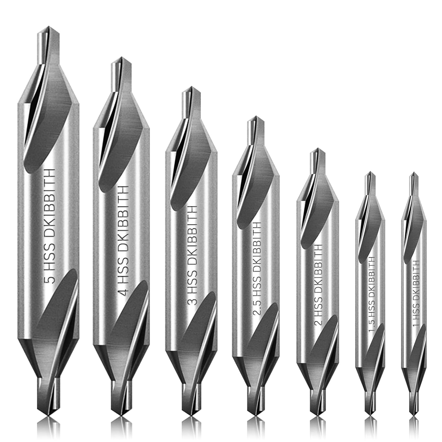 DKIBBITH 7-Piece M2 High Speed Steel 60-Degree Center Drill Bit Set for Lathe and Metalworking Sizes 1.0 to 5.0 #Y1-B08ZYXXX1Y
