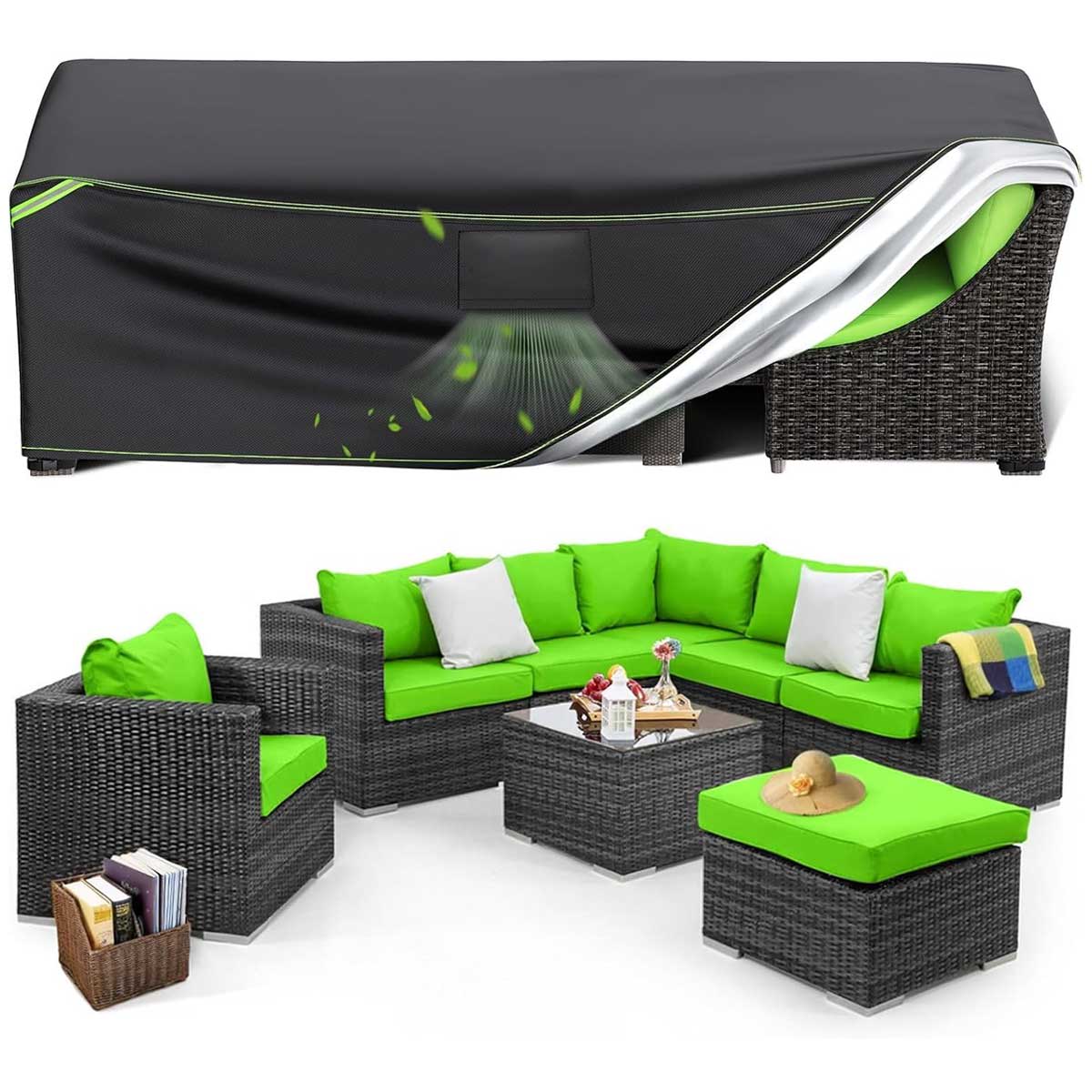 Aoibox LABPC2916 Waterproof Patio Furniture Cover 98L x 78W x 32H Rectangular Outdoor Sectional Sofa Set Cover with Air Vent Heavy Duty