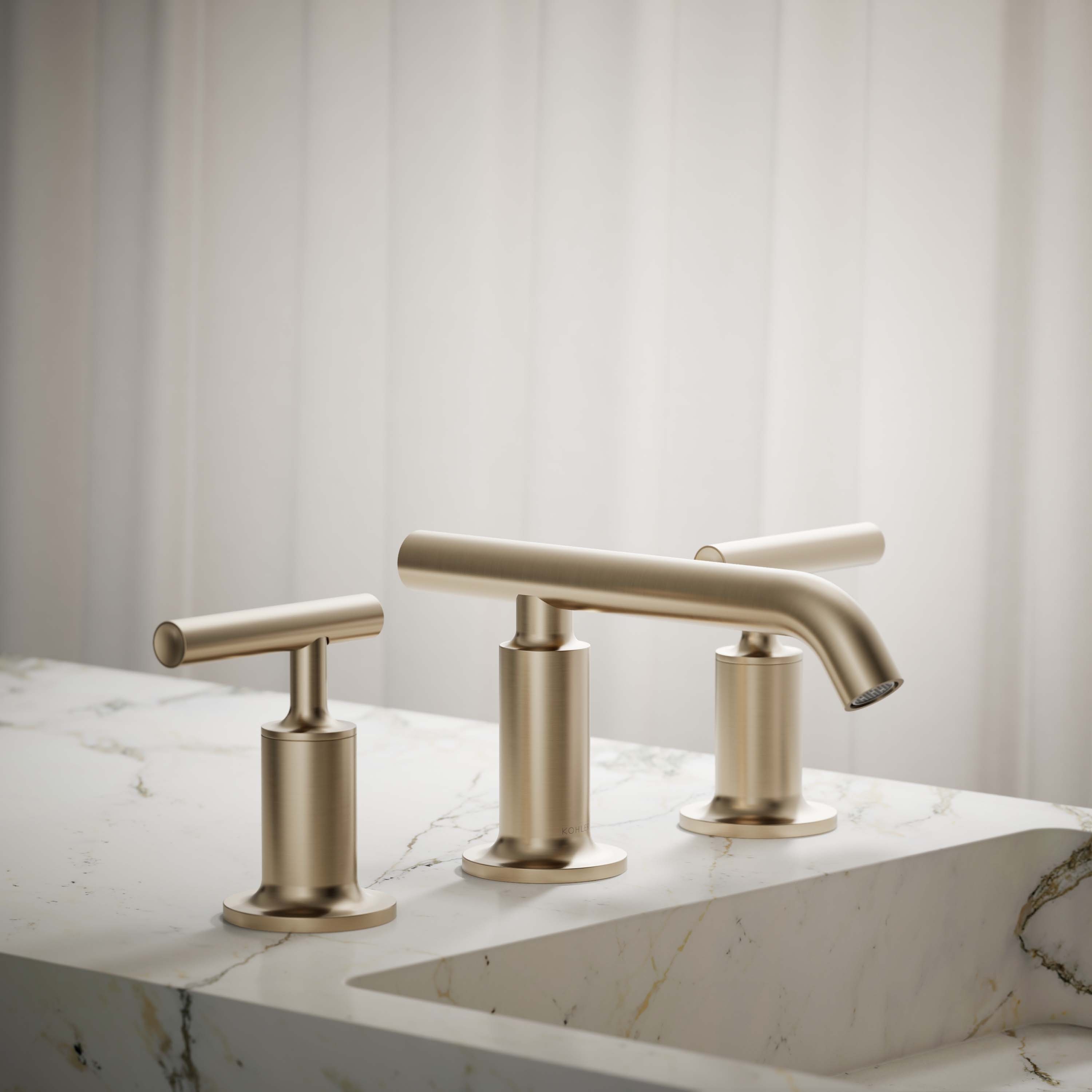 KOHLER 14410-4-BV Purist Vibrant Brushed Bronze Widespread 2-handle WaterSense Low-arc Commercial/Residential Handle Bathroom Sink Faucet with Drain