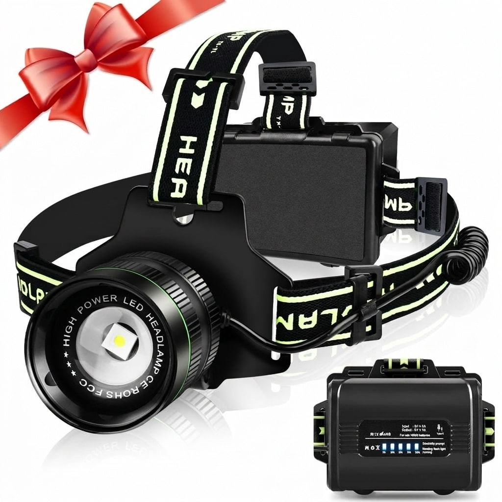 Lukvuzo Rechargeable LED Headlamp 60W 5000 Lumens 5 Modes Zoomable 180 Degree Adjustable IPX6 Waterproof USB Output 1 Piece for Camping Hiking #LLU0427P27