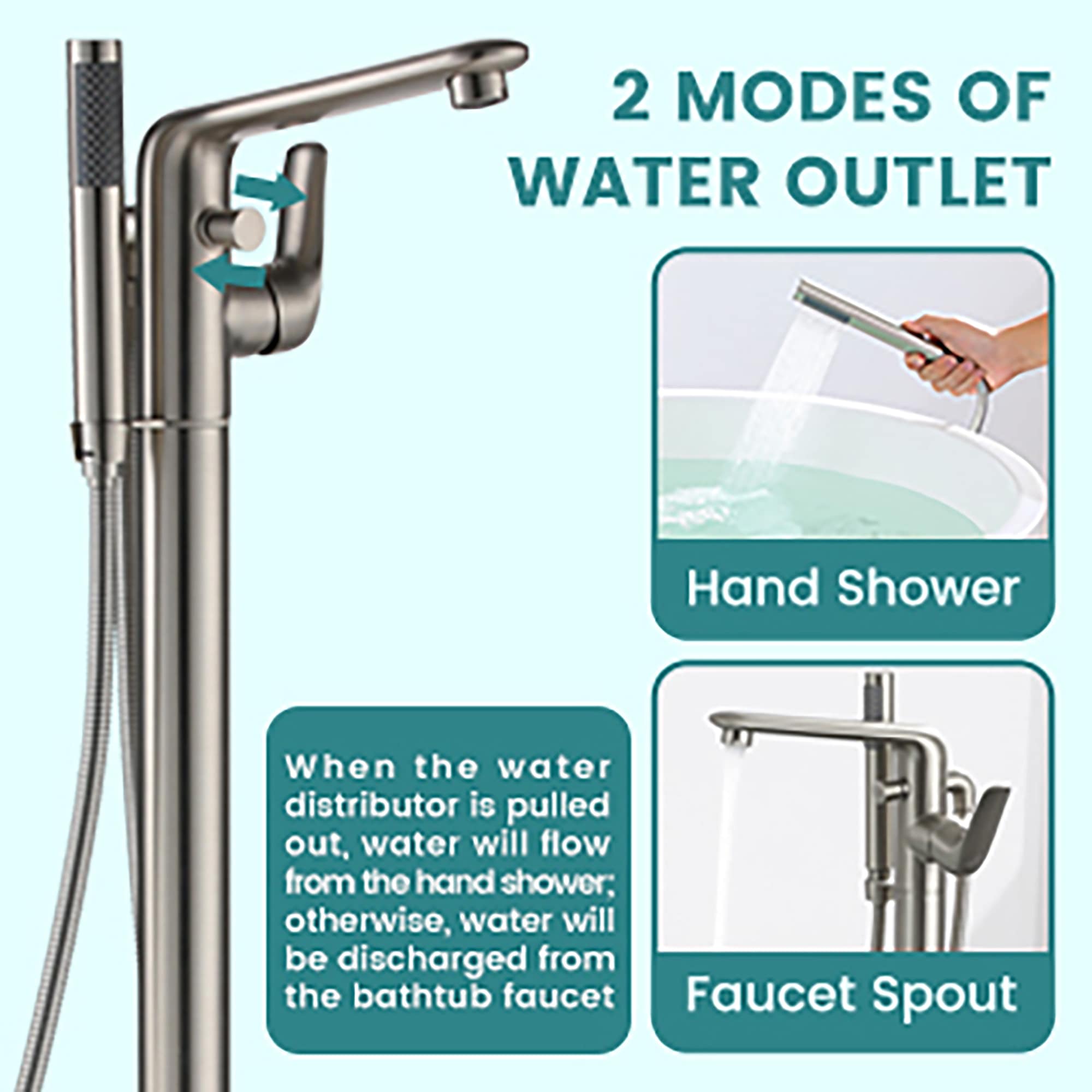 Brushed Nickel Freestanding Bathtub Faucet with Handshower