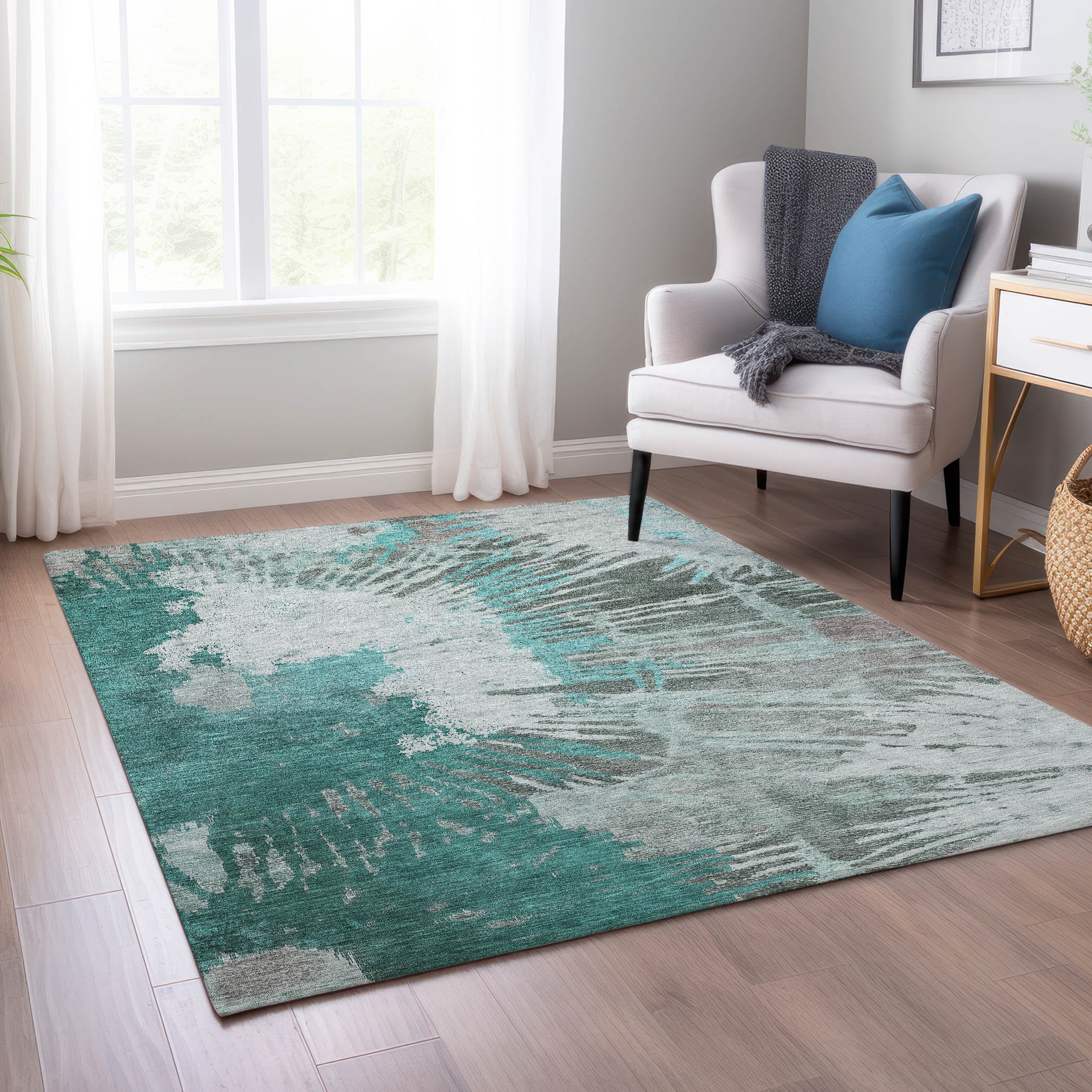Addison Rugs ACN645TE5X8 Chantille ACN645TE 5 x 7 (ft) Polyester Teal Rectangular Indoor/Outdoor Abstract Machine washable Area rug