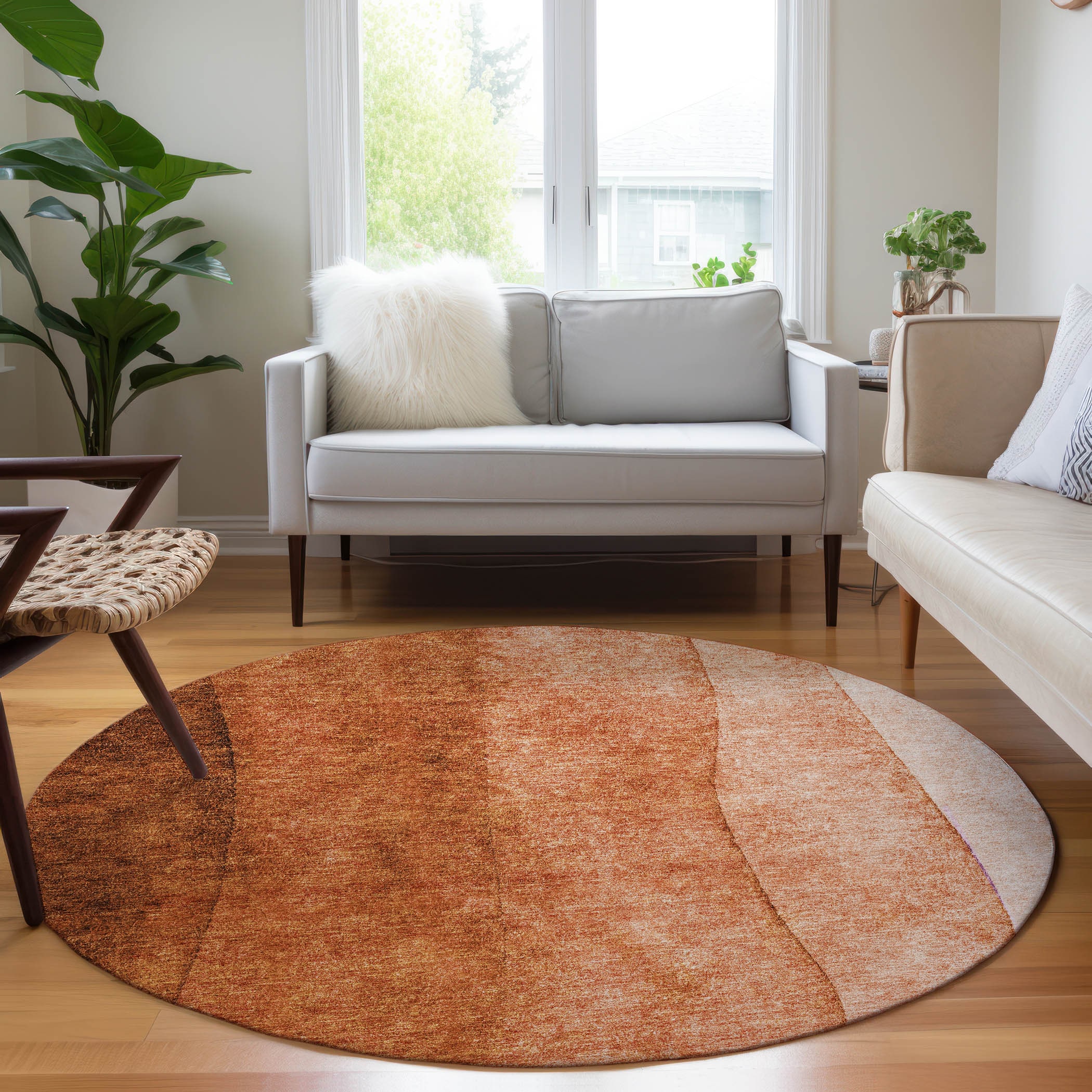 Addison Rugs ACN625PK8RO Chantille ACN625PK 8 x 8 (ft) Polyester Paprika Round Indoor/Outdoor Geometric Machine washable Area rug