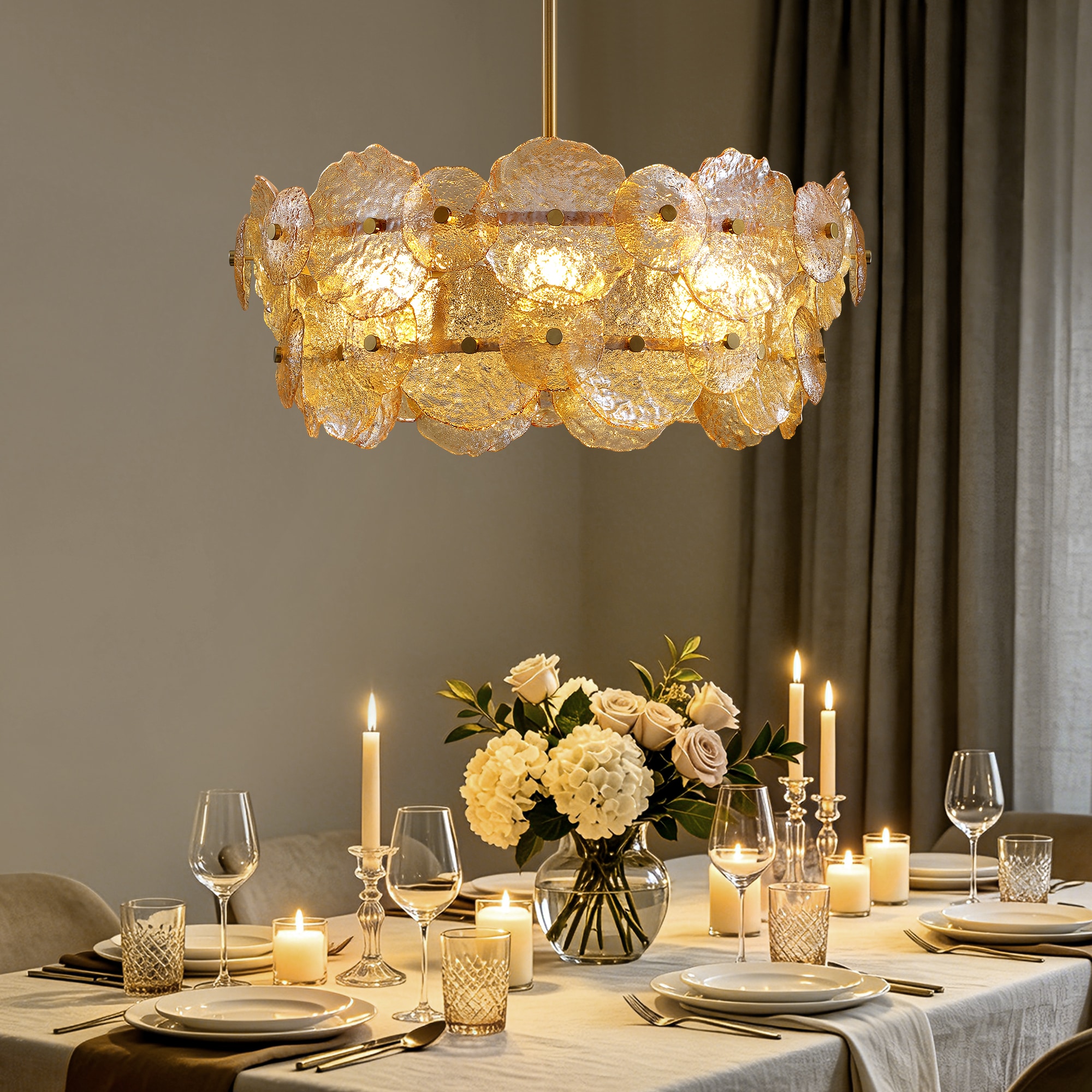 WDETR  6- Lights Modern Matte Gold Glass Chandeliers Metal Pendant Light Chandelier