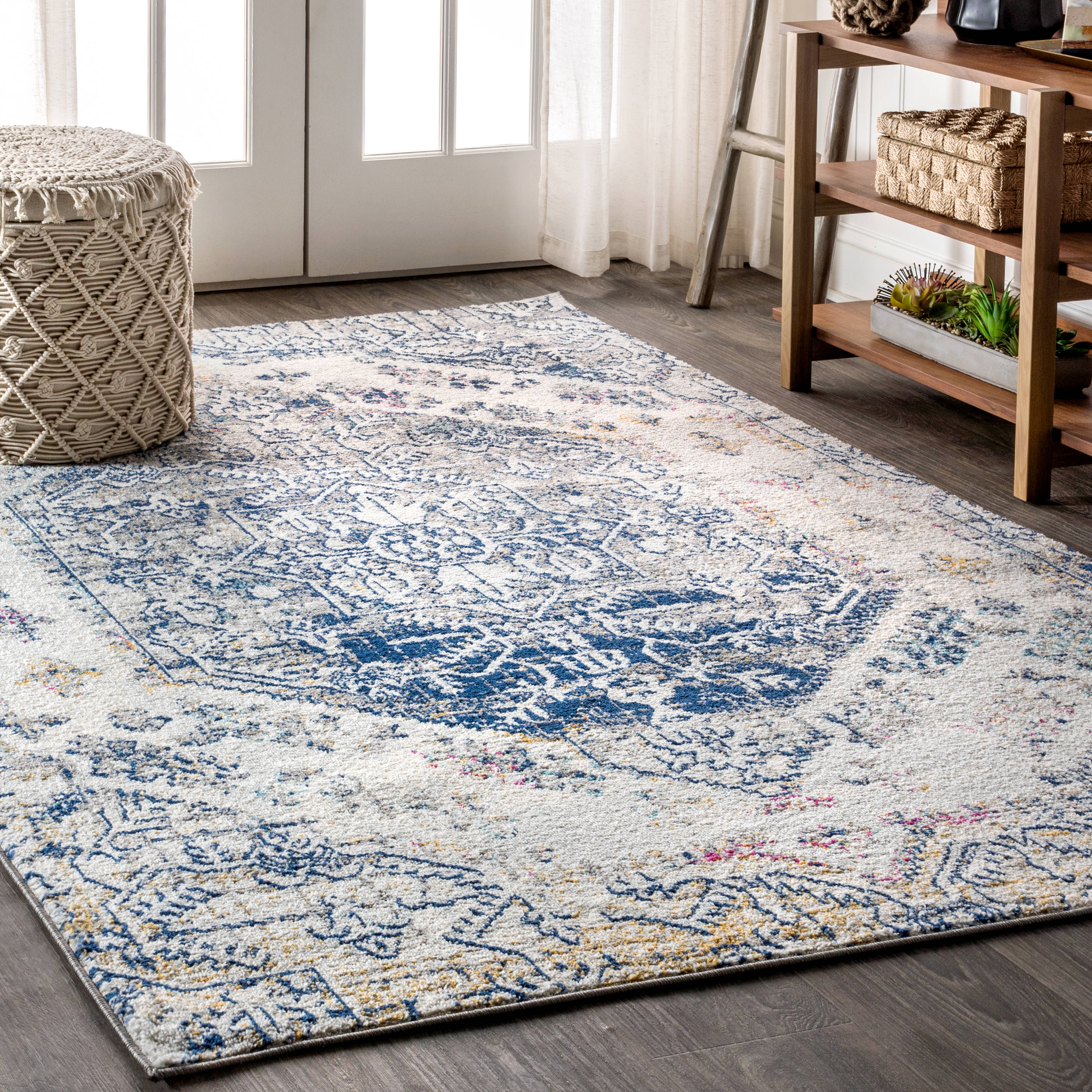 Modern Distressed Boxes Rug 2' x 3' Blue