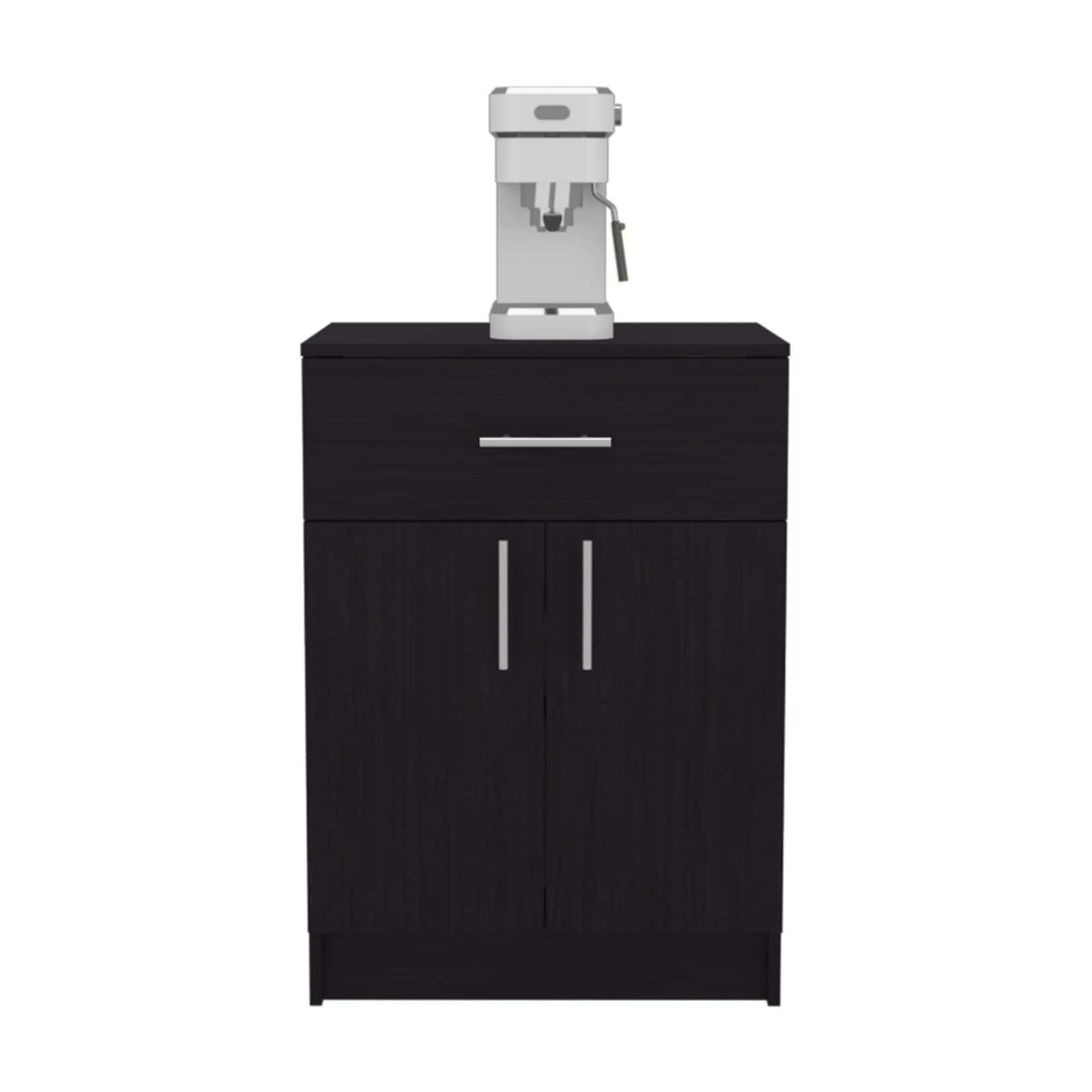 GlasFlength Black Metal Coffee Cart Multifunctional Mobile Storage Utility Cart Modern Rolling Service Trolley with Open Shelf Design for Home Kitchen Dining Room and Living Room #LW-SSB-409