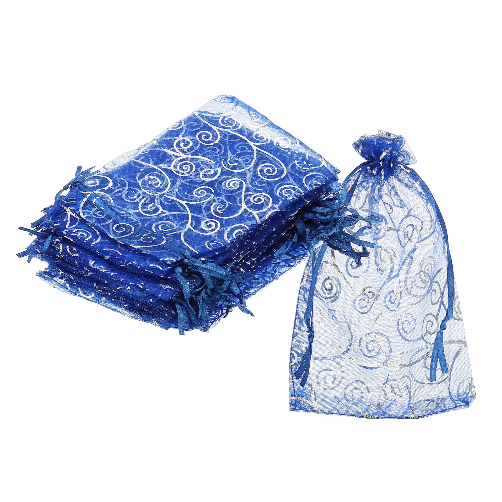 Unique Bargains Organza Bags 50pcs 3.9x5.9 Inch Candy Mesh Bag with Drawstring Jewelry Gift for Party Favor Pouch Christmas Wedding Festival Small Gift Blue-Silver