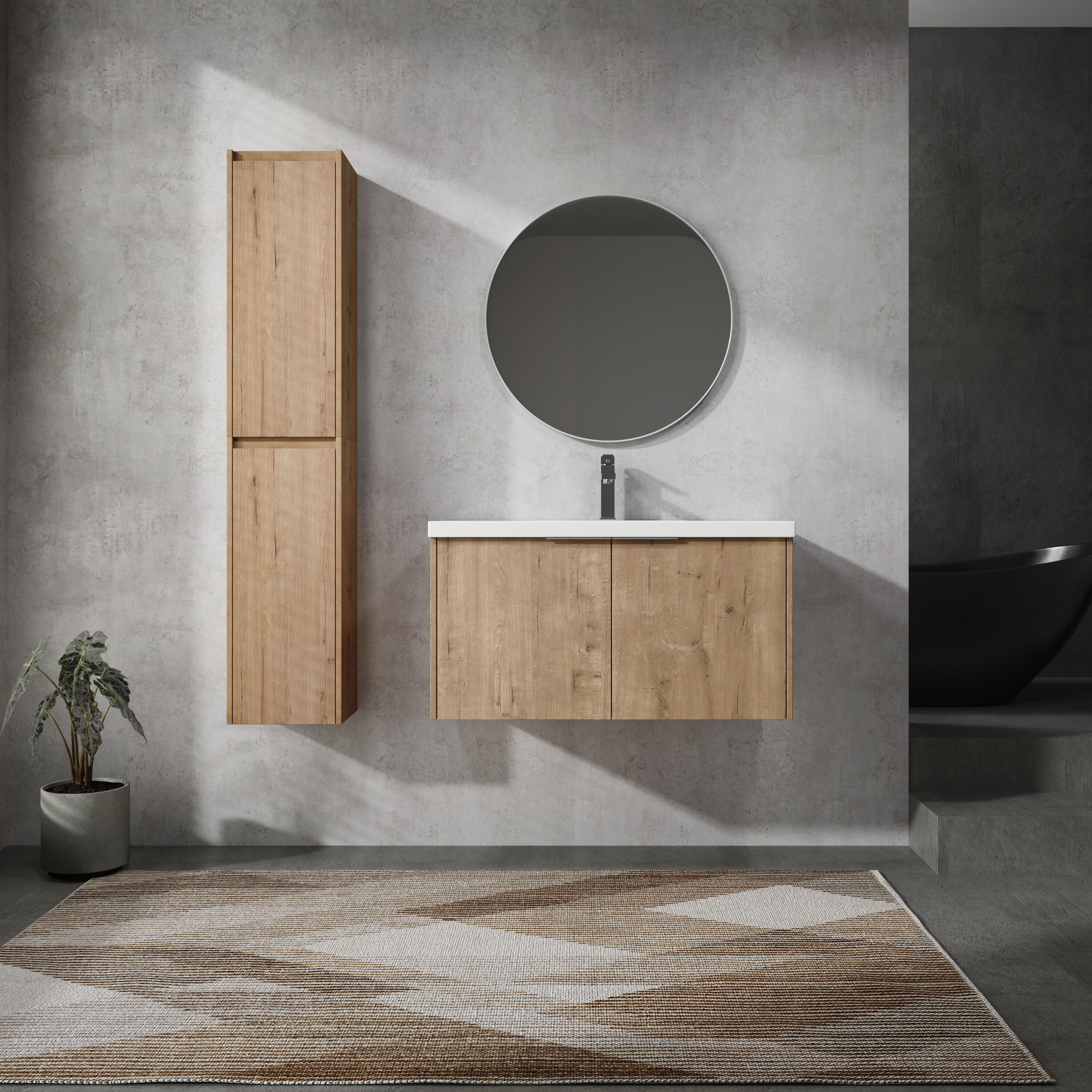 LOVMOR SF-J-W999S00223 36in Wall-Mounted Bathroom Vanity With Sink and Side Cabinet Soft Close Doors Combination Cabinet KD-Packing