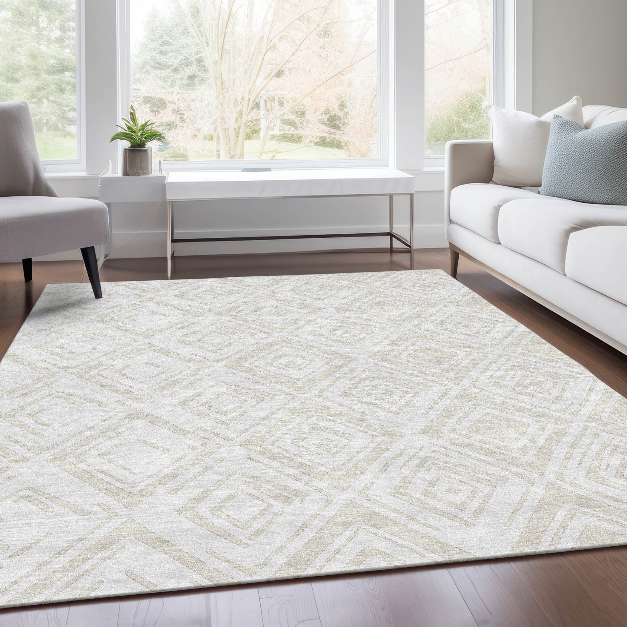 Addison Rugs ACN737PL5X8 Chantille ACN737PL 5 x 7 (ft) Polyester Pearl Rectangular Indoor/Outdoor Geometric Machine washable Area rug