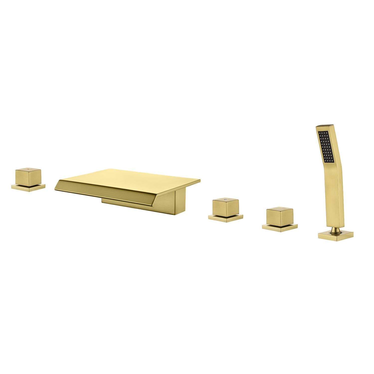 WELLFOR GSM-19005BG Brushed Gold 3-handle Deck-mount Roman Waterfall Bathtub Faucet with Hand Shower ( Valve Included )