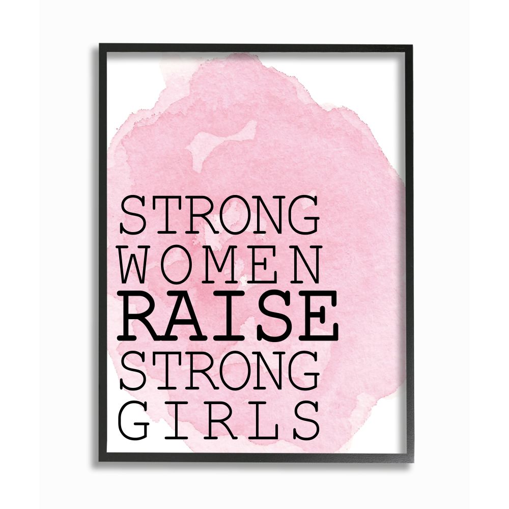 Stupell Industries AB-738-FR-16X20 Strong Women Raise Strong Girls Quote Pink White Kim Allen Black Framed Wood Framed 20-Inches H x 16-Inches W Inspirational Print