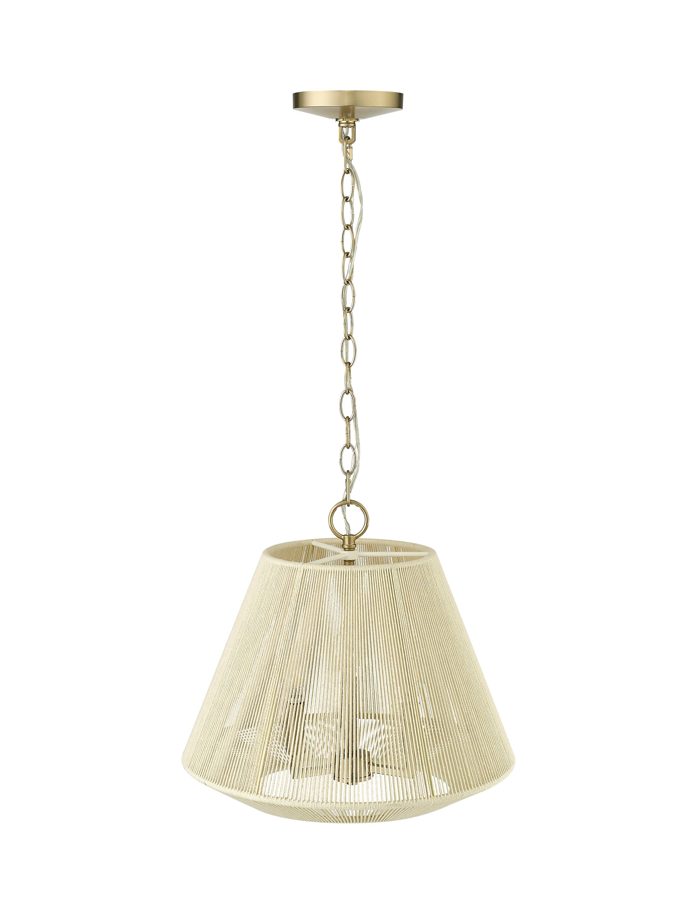 Vintage Brass Hourglass Pendant Light with White Drum Shade