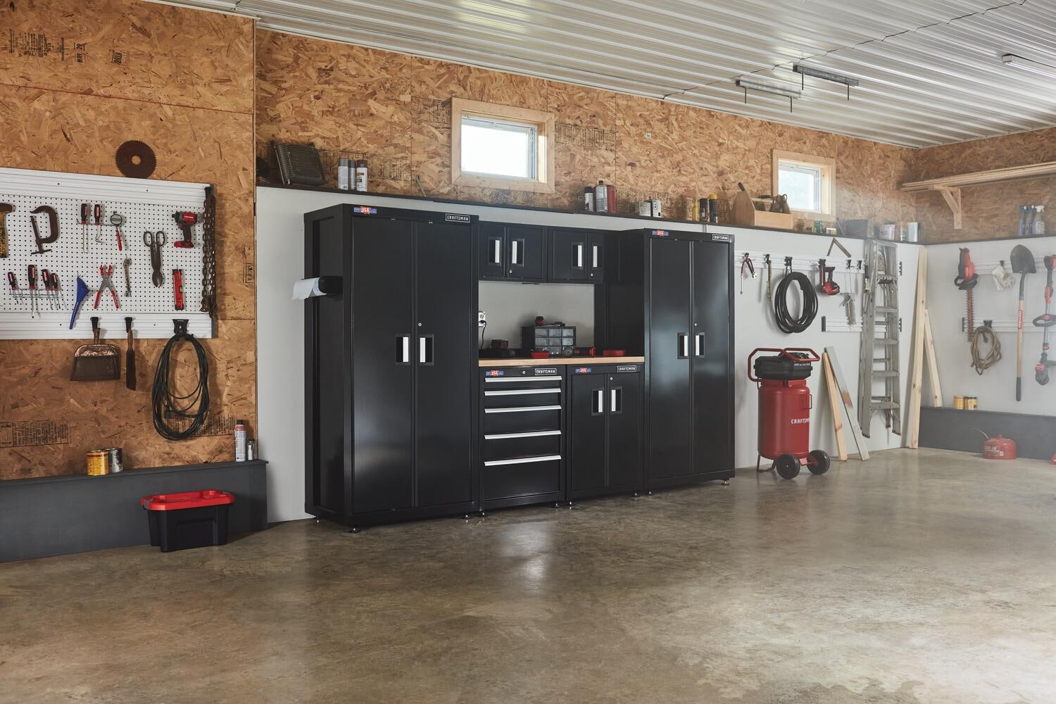 CRAFTSMAN 125.7-in W x 74-in H 6-Cabinets Steel Black/Smooth Garage ...