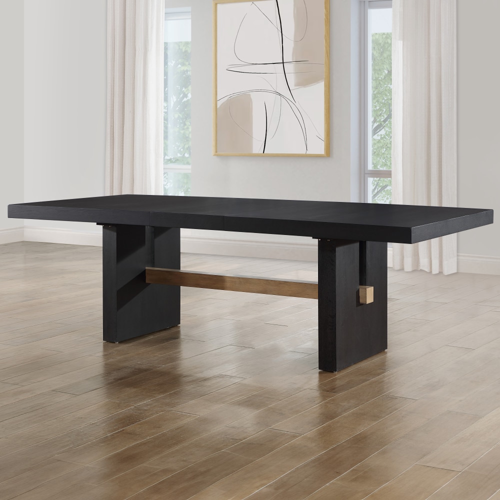 Aubrey Black Rustic Extending Removable leaf Wood veneer Dining Table, with Black Finish and Wood 96-in L x 30-in H