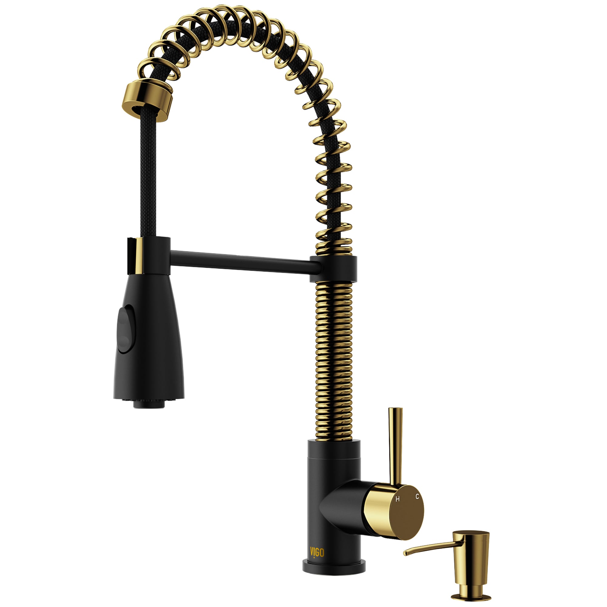 VIGO VG02003MGMBK2 Brant Matte Brushed Gold/Matte Black Single Handle Deck-mount Pull-down Kitchen Faucet with Sprayer (Soap Dispenser Included)