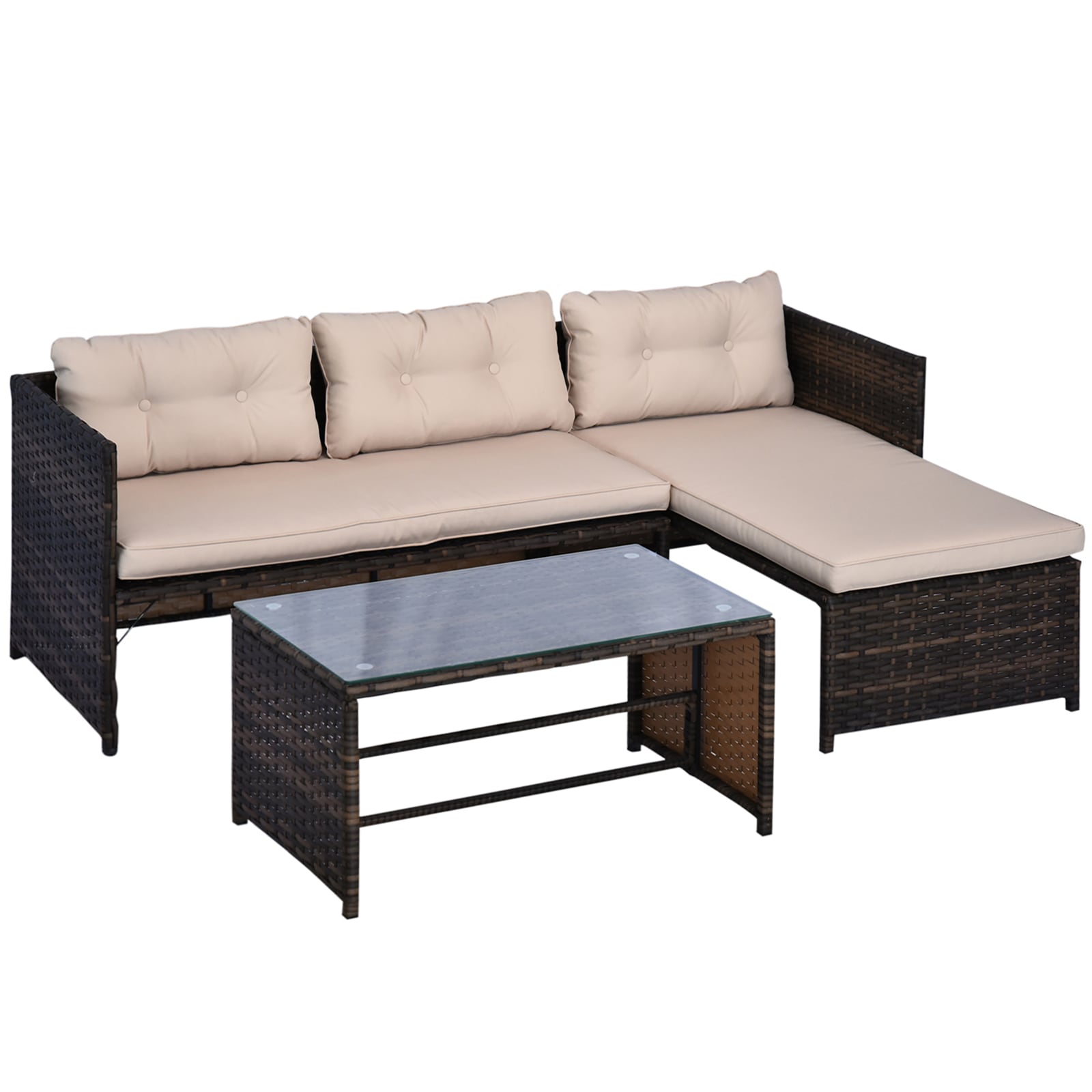 Bybafun YA3800110 Rattan Outdoor Daybed with Off-white Cushions and Rattan Frame