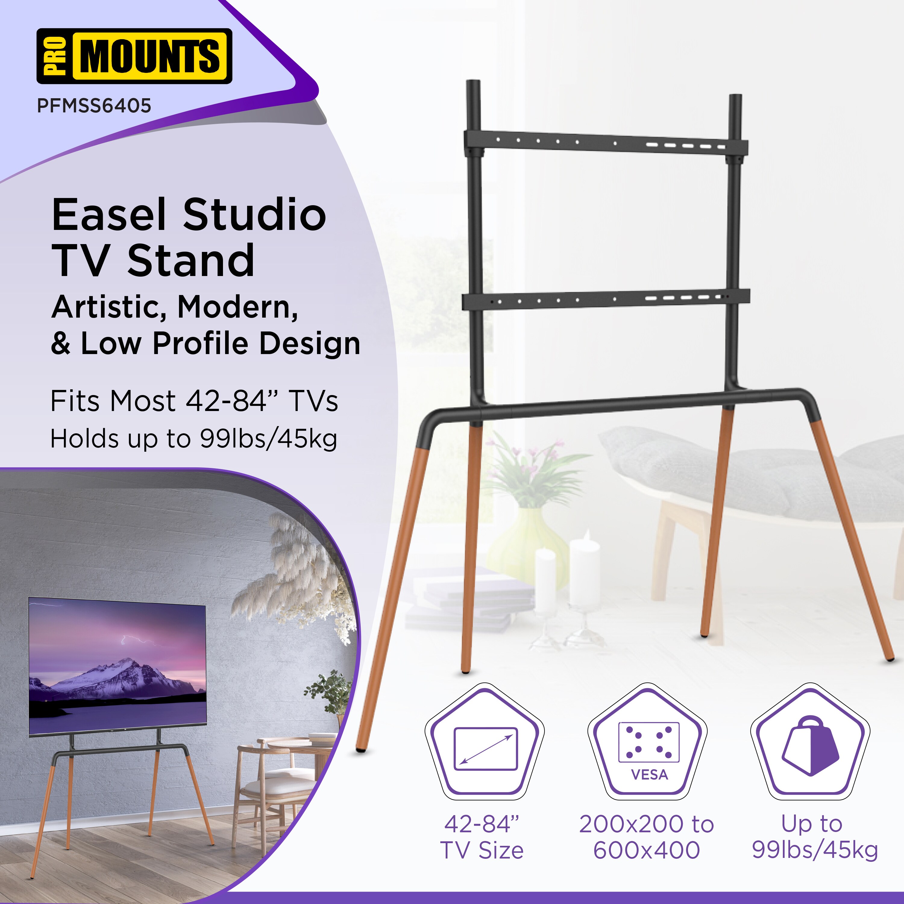 Promounts Artistic Modern Easel Studio TV Stand Fixed Outdoor Freestanding Tv Mount Fits TVs up to 84-in (Hardware Included) PFMSS6405 Sansujyuku sansujyuku.com