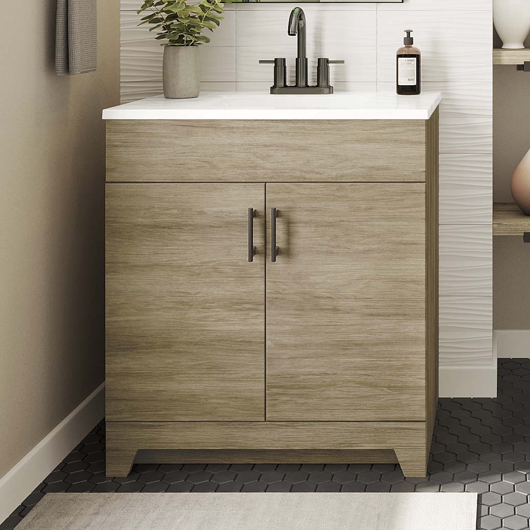 Style Selections C47T30-SS Tierra 30-in Sandstone Single Sink Bathroom Vanity with White Cultured Marble Top