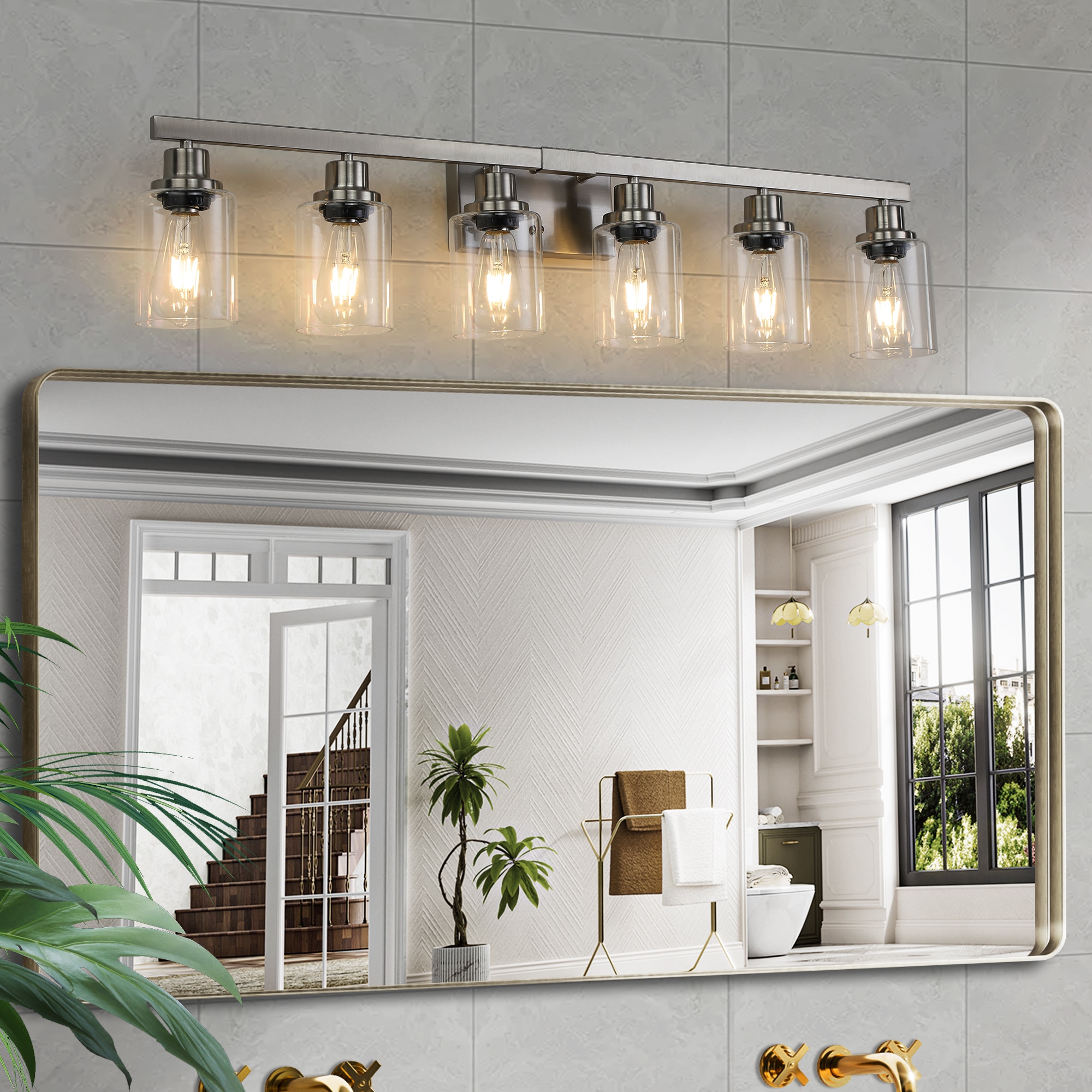 Cuschoice 36.8-in 6 Light Modern Brushed Nickel Bathroom Vanity Light Wall Sconce(No Bulbs)