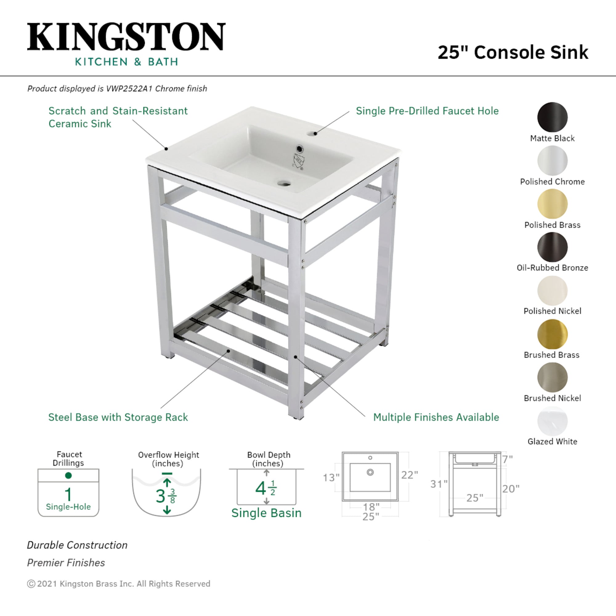 Kingston Brass WLVWP2522A8 Bath-Sink - View #3
